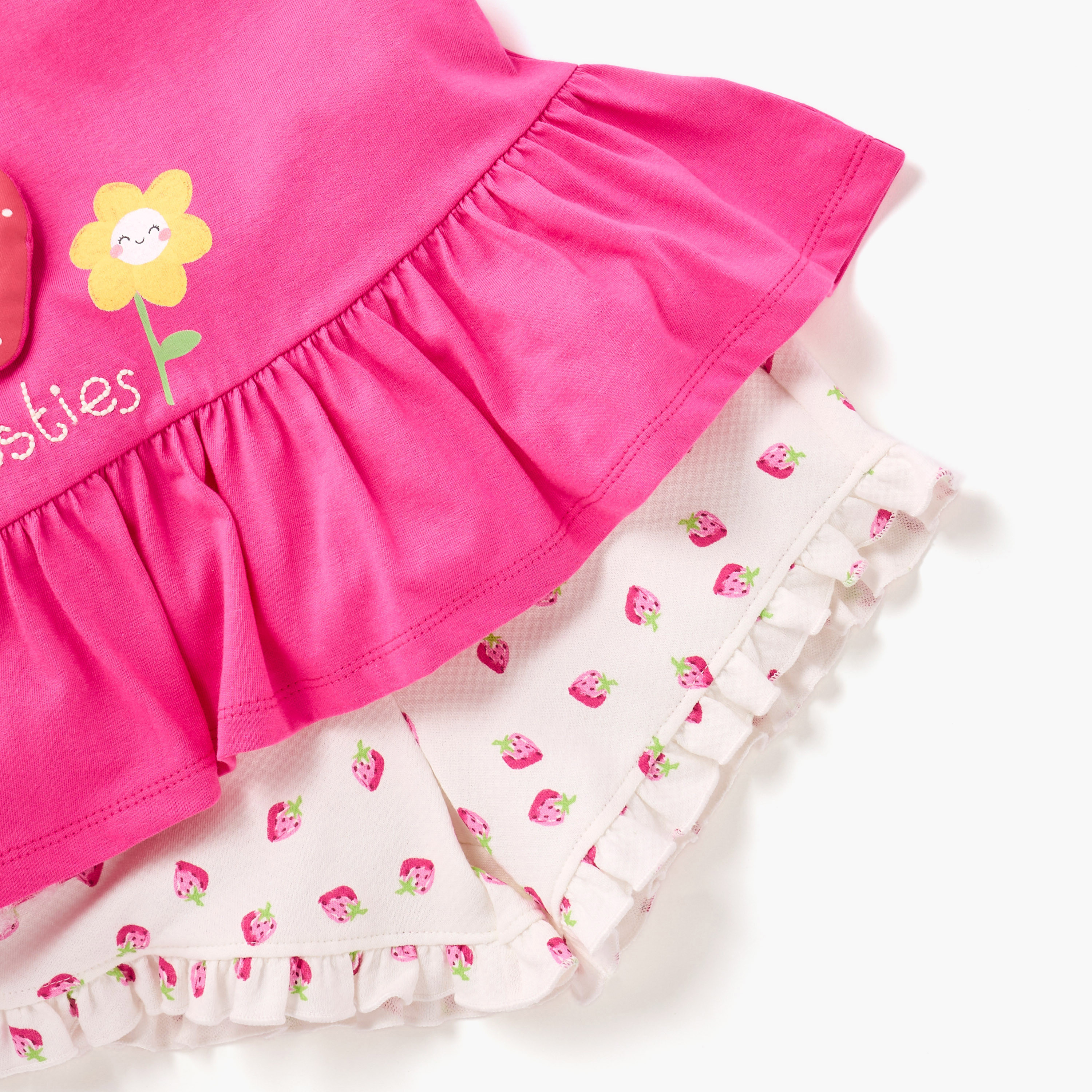 Juniors Strawberry Applique Detail Peplum Top and Shorts Set-baby-girls-clothing-setsandcoords-image-5