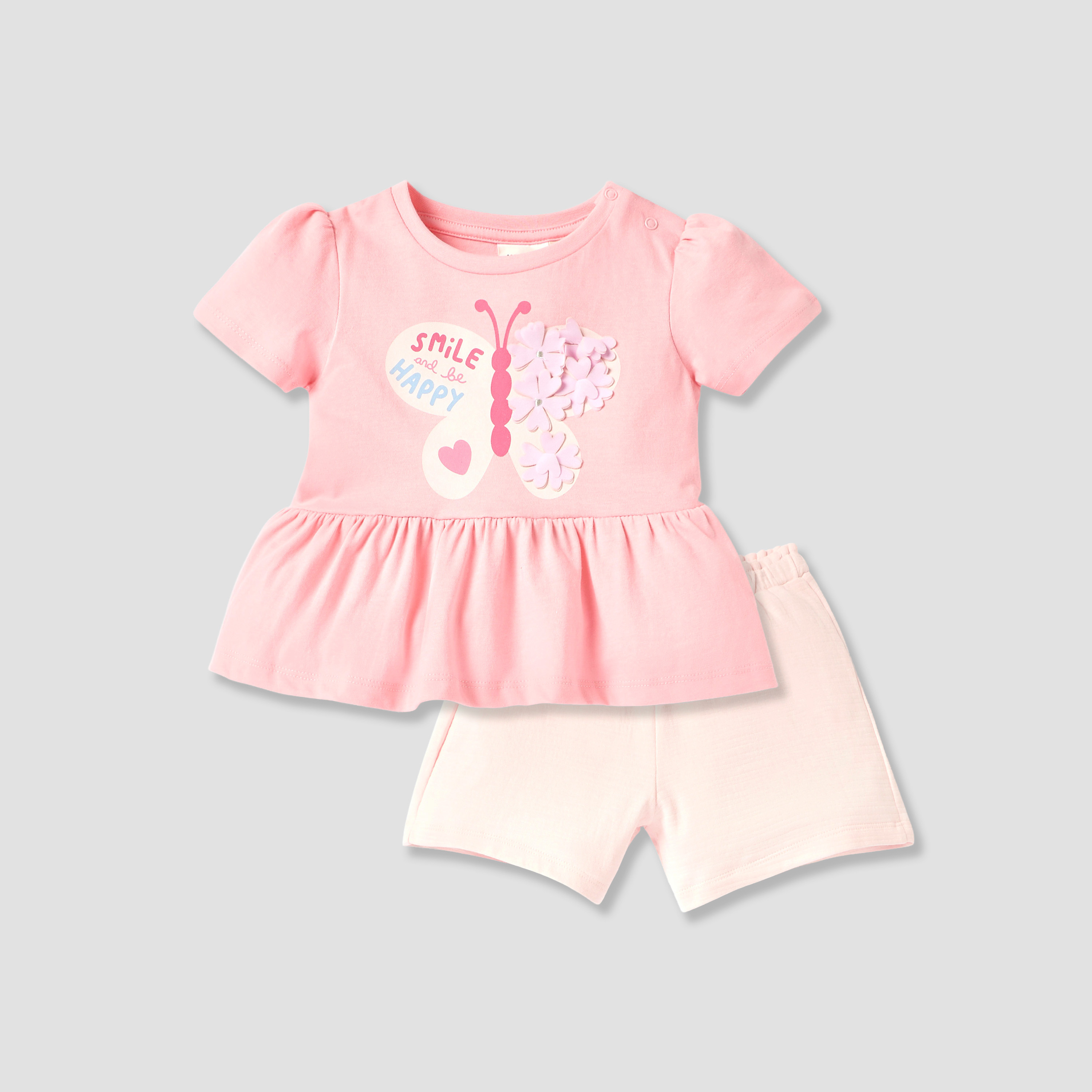 Juniors Butterfly Applique Detail Peplum Top and Shorts Set-baby-girls-clothing-setsandcoords-image-1