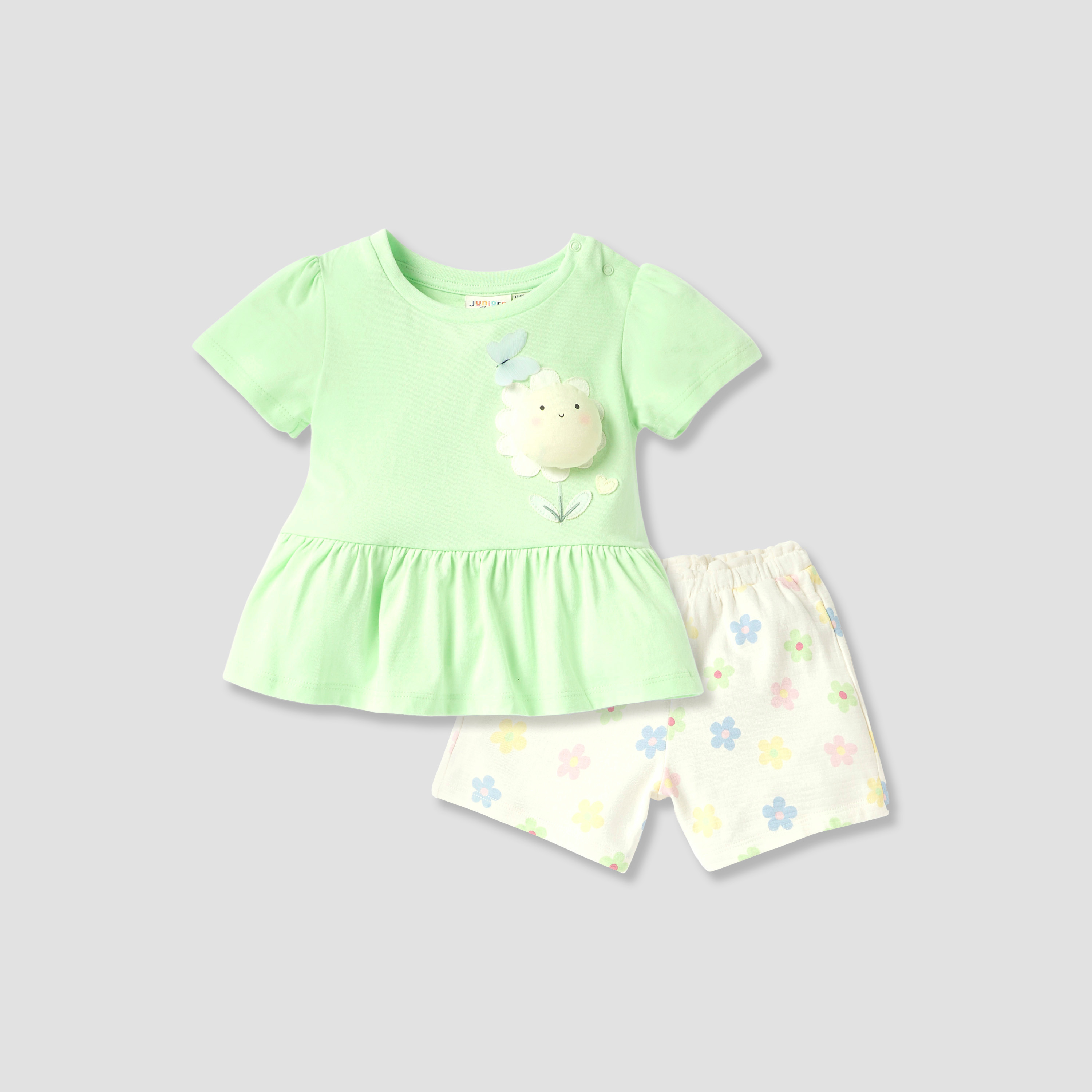 Juniors Applique Detail Peplum Top and Shorts Set-baby-girls-clothing-setsandcoords-image-1