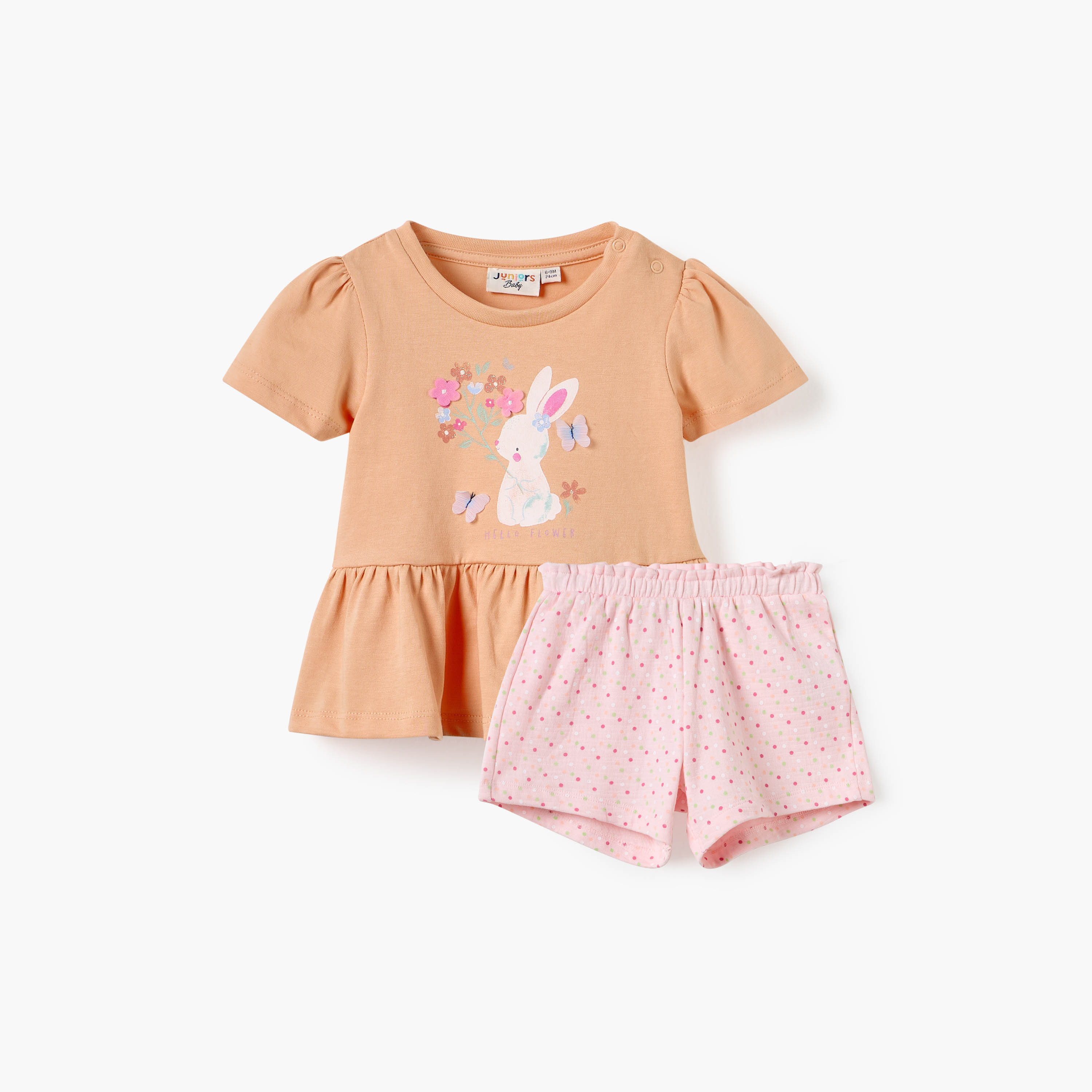 Juniors Bunny Print Peplum Top and Shorts Set-baby-girls-clothing-setsandcoords-image-2