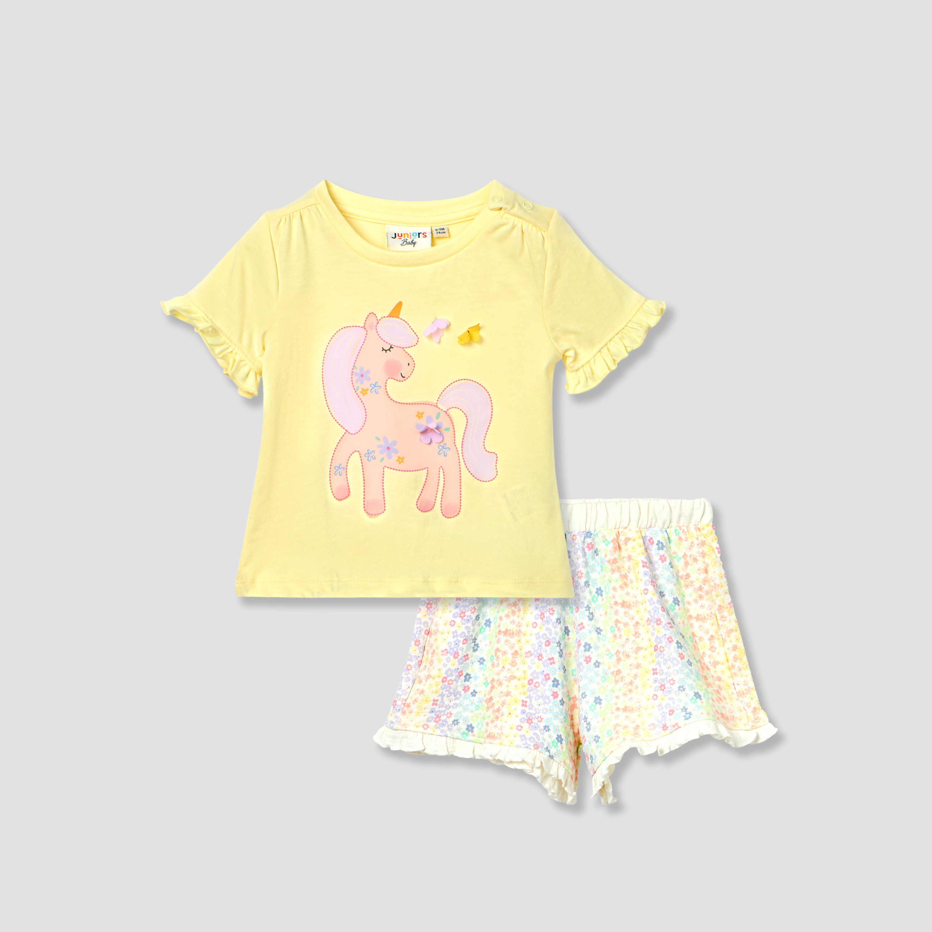 Juniors Unicorn Print Top and Shorts Set-baby-girls-clothing-setsandcoords-image-1