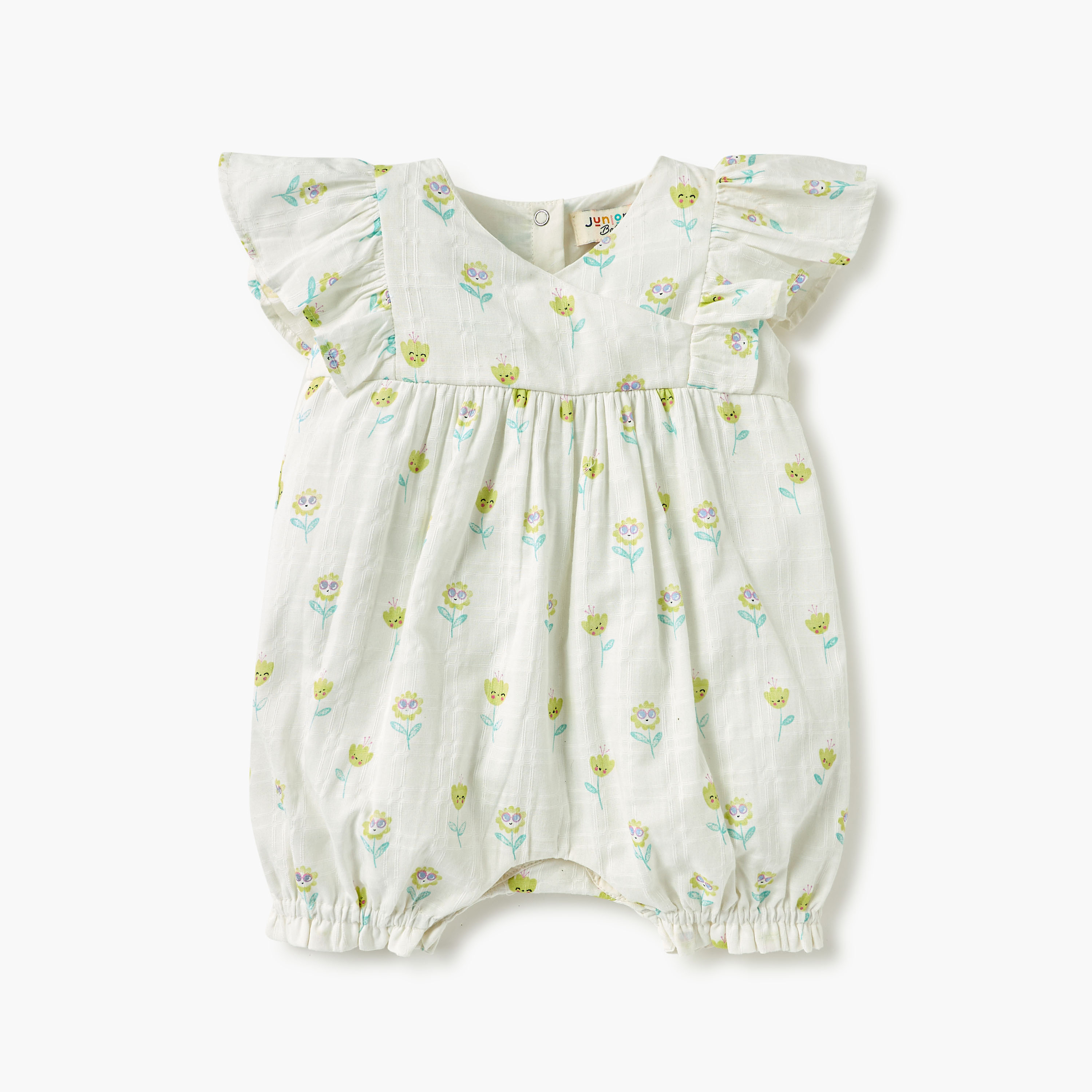 Juniors Floral Print Romper with V-neck and Short Sleeves-baby-girls-clothing-rompers-image-1