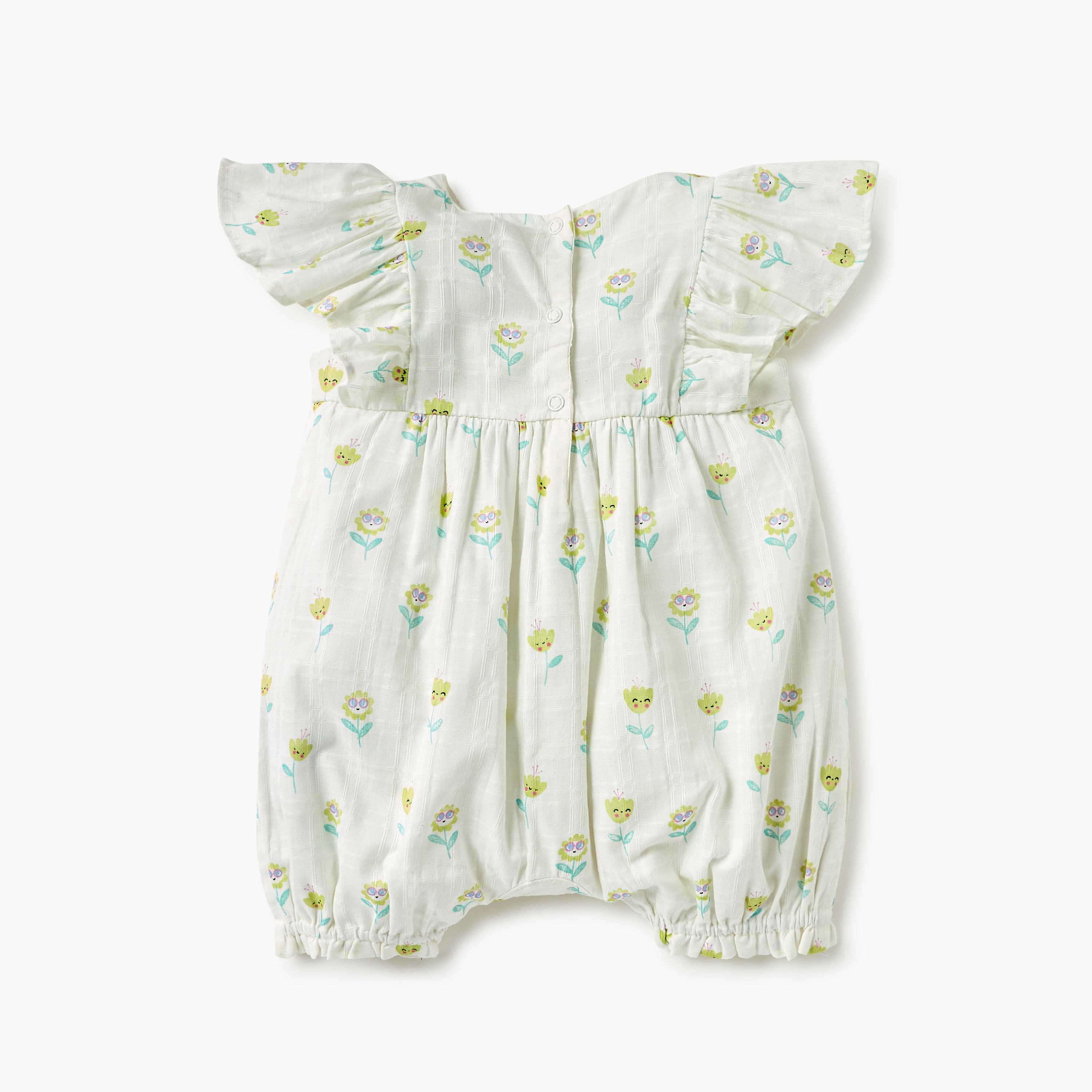 Juniors Floral Print Romper with V-neck and Short Sleeves-baby-girls-clothing-rompers-image-2