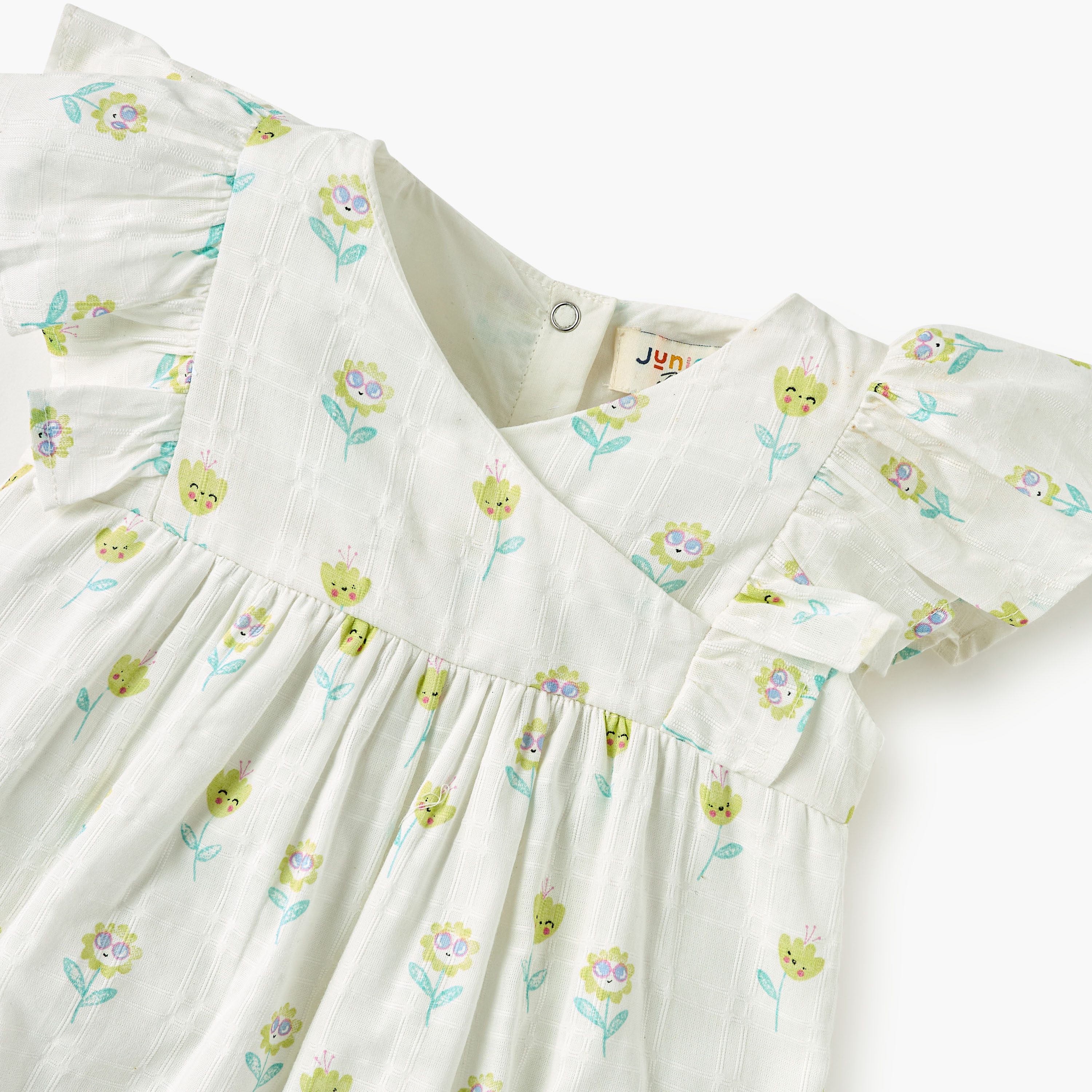 Juniors Floral Print Romper with V-neck and Short Sleeves-baby-girls-clothing-rompers-image-3