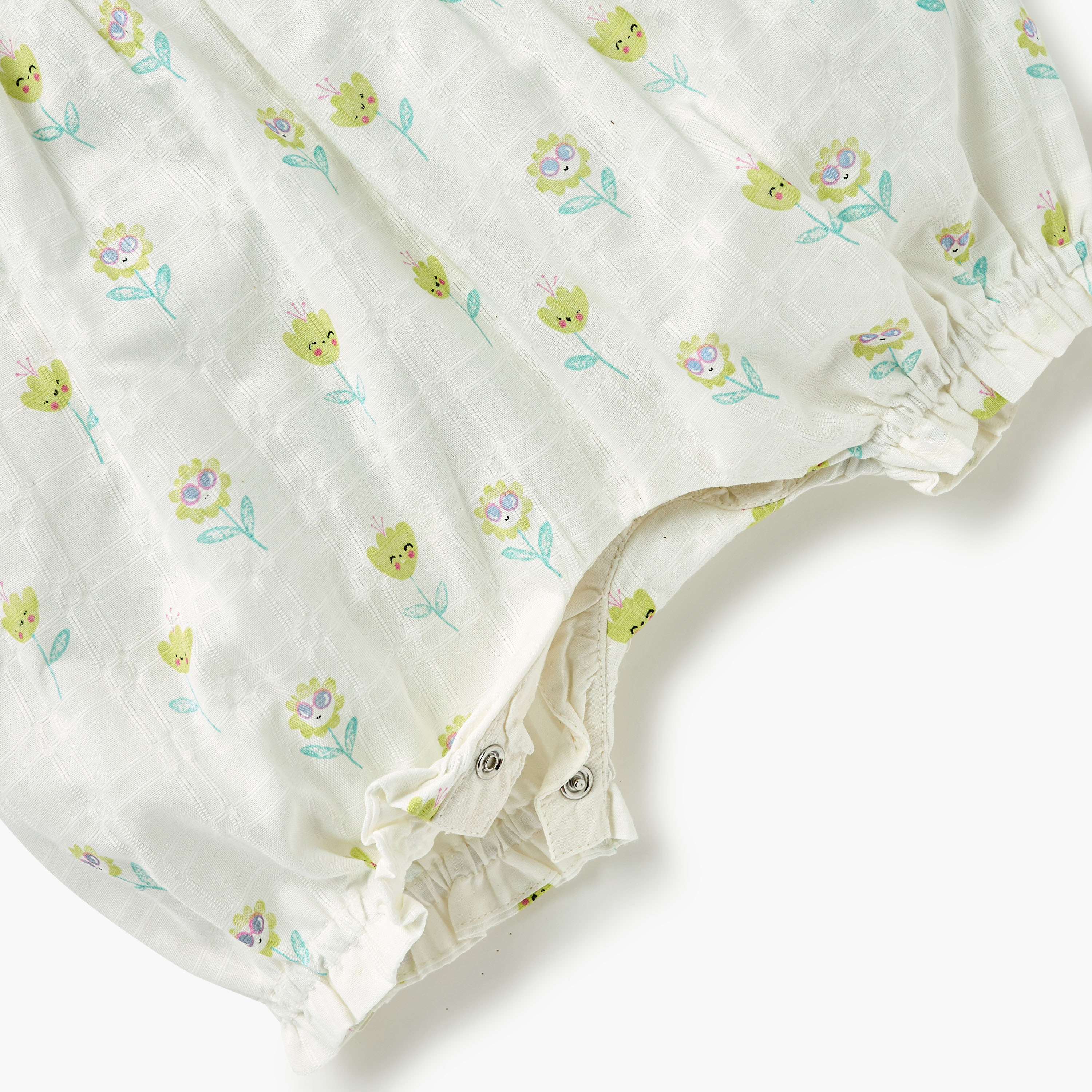 Juniors Floral Print Romper with V-neck and Short Sleeves-baby-girls-clothing-rompers-image-4