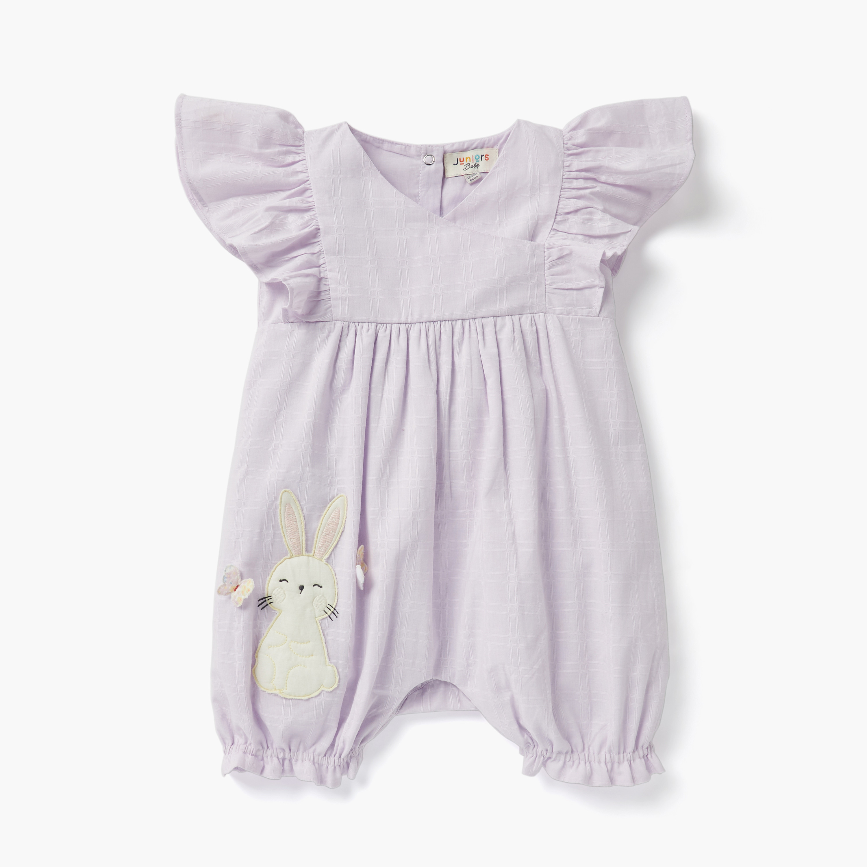 Juniors Bunny Applique Romper with Cap Sleeves and Button Closure-baby-girls-clothing-rompers-image-1