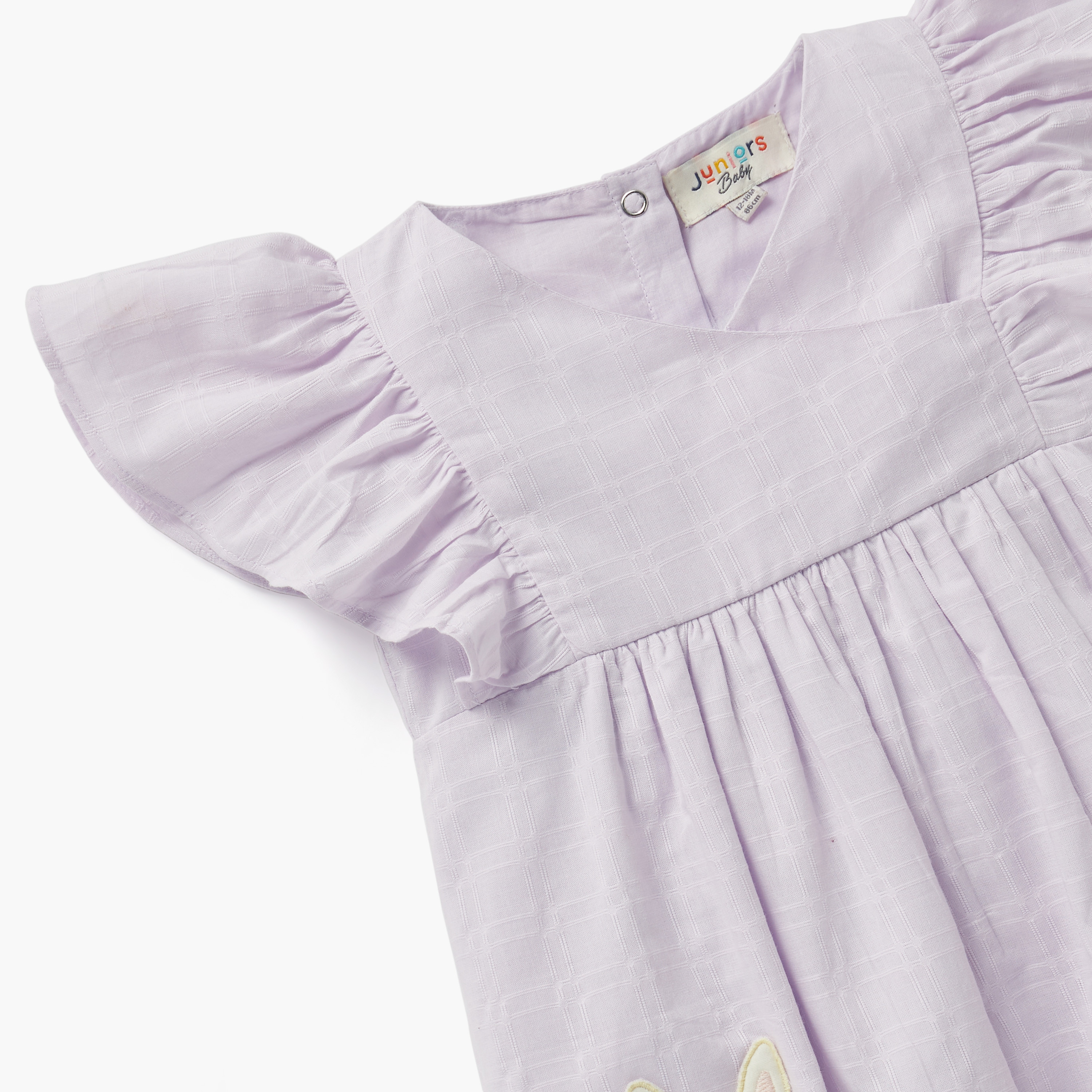Juniors Bunny Applique Romper with Cap Sleeves and Button Closure-baby-girls-clothing-rompers-image-3