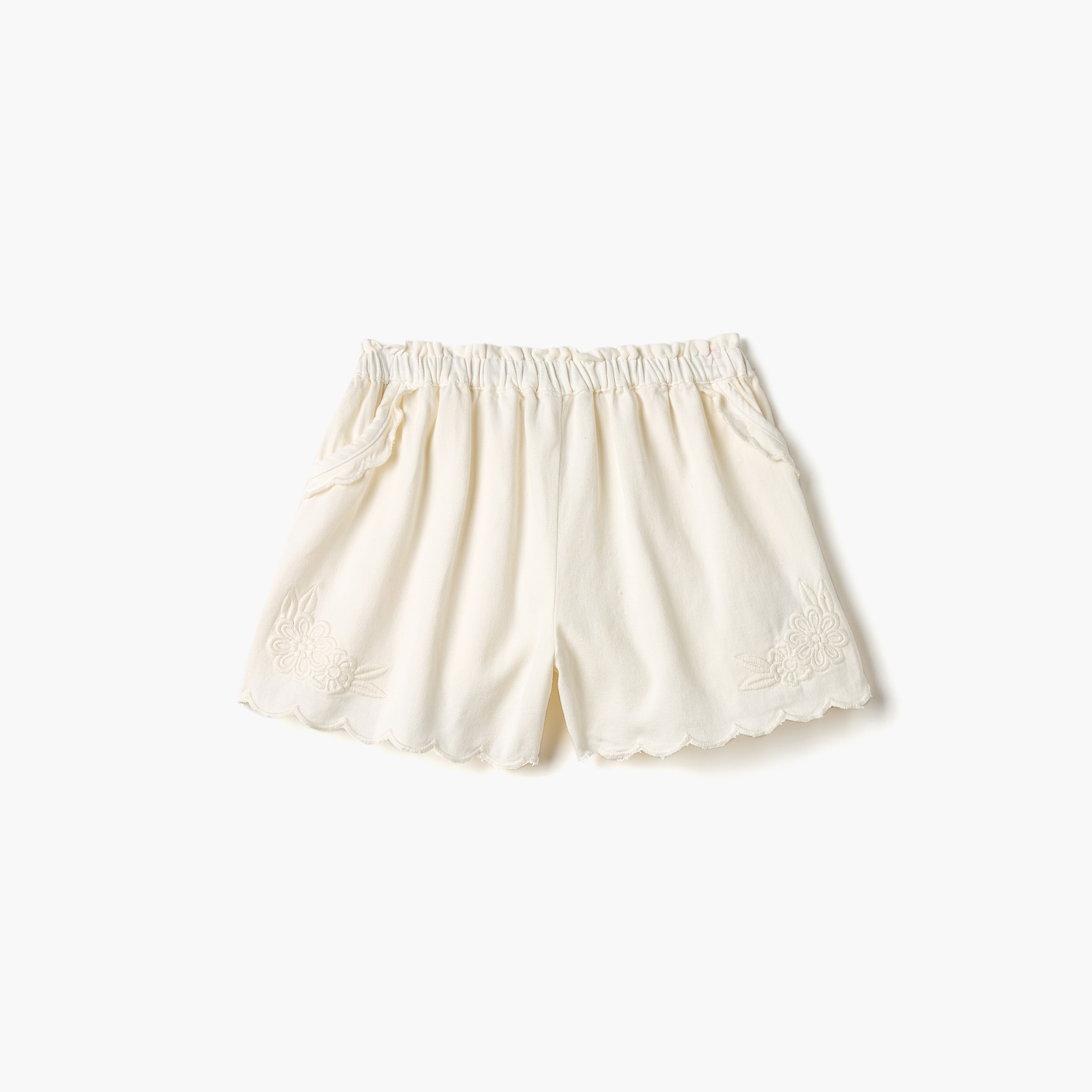 Juniors Floral Embroidered Shorts with Elasticated Waist-baby-girls-clothing-bottoms-shorts-image-1