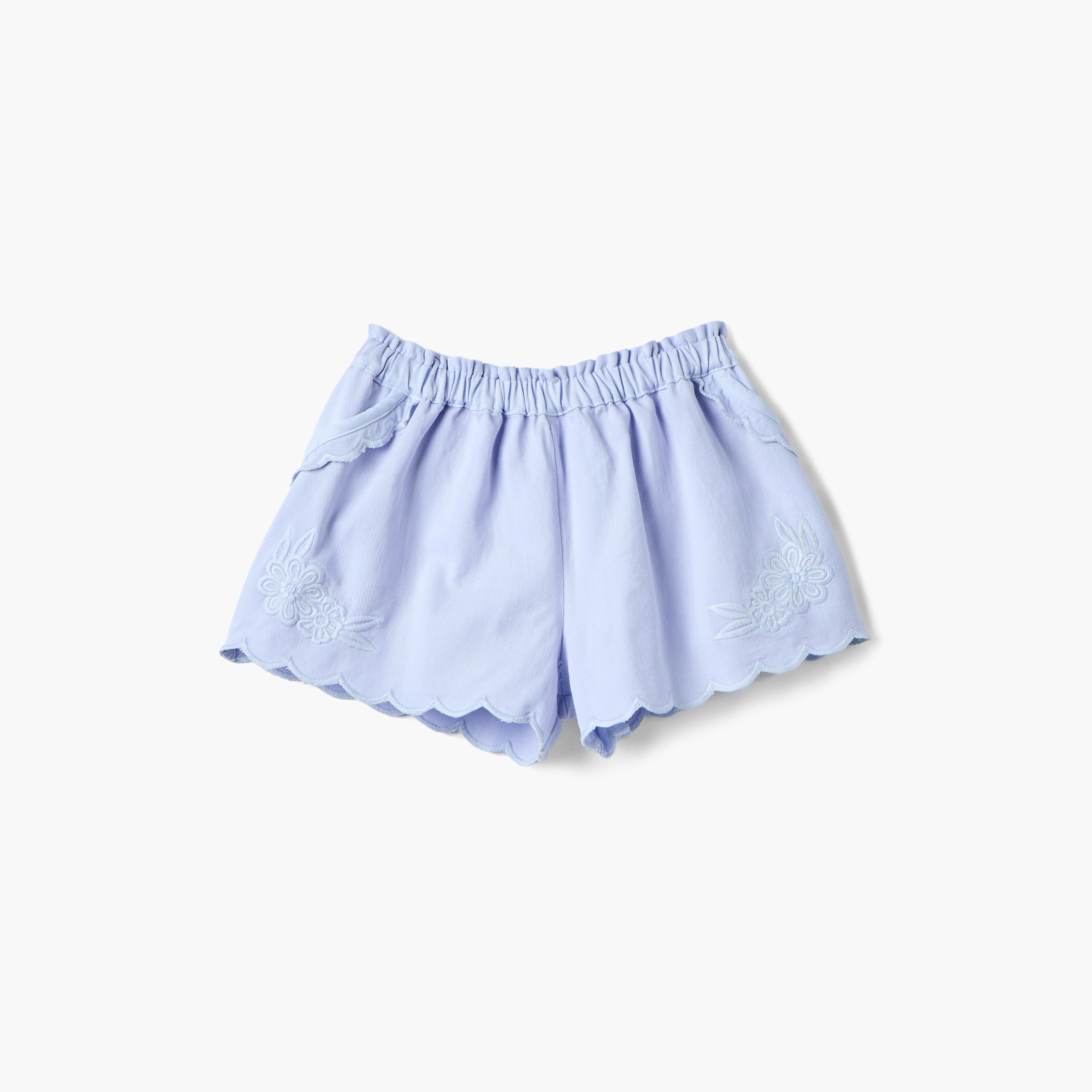 Juniors Embroidered Shorts with Scalloped Hem and Pockets-baby-girls-clothing-bottoms-shorts-image-1