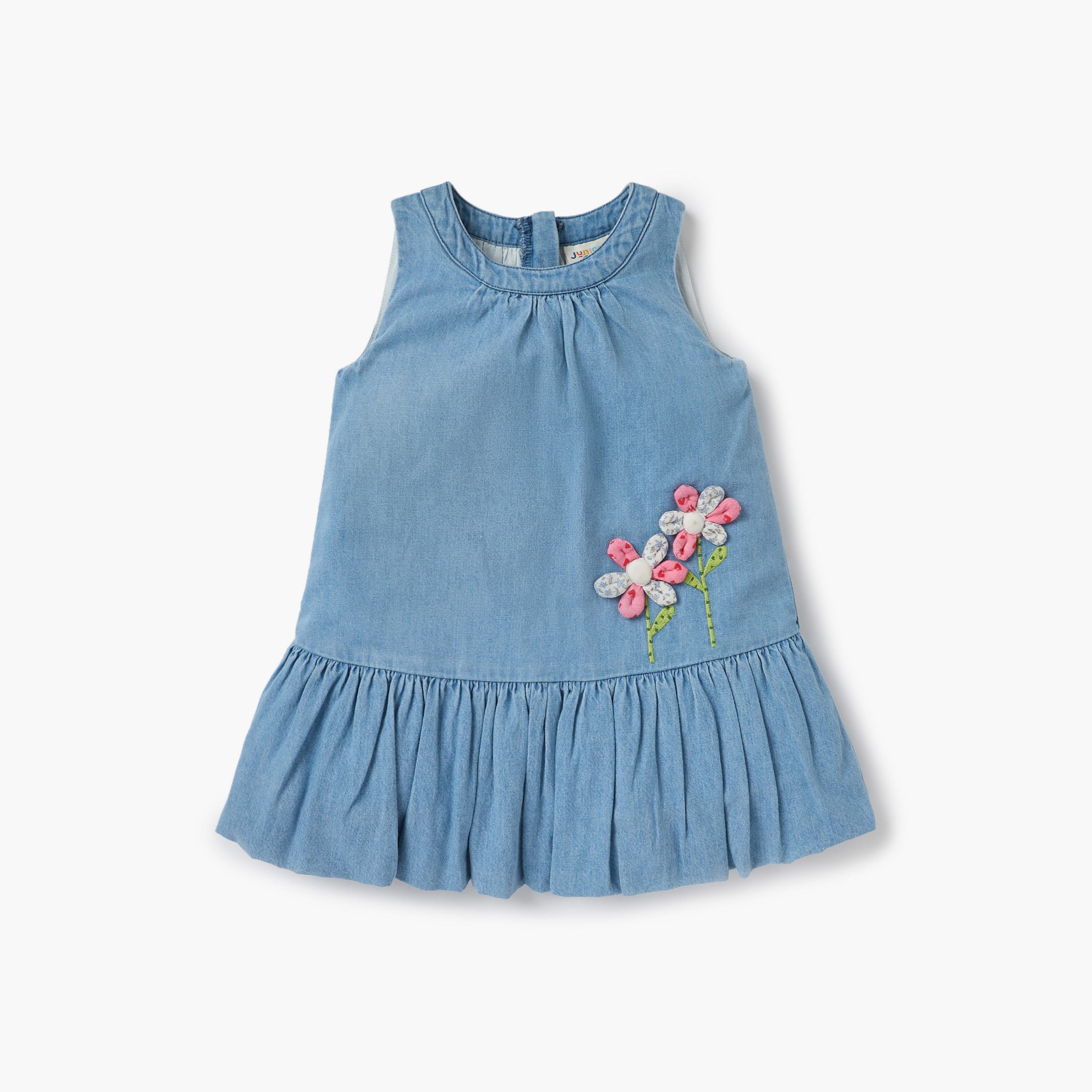 Juniors Floral Applique Sleeveless Denim Dress with Headband-baby-girls-clothing-dressesandjumpsuits-image-2