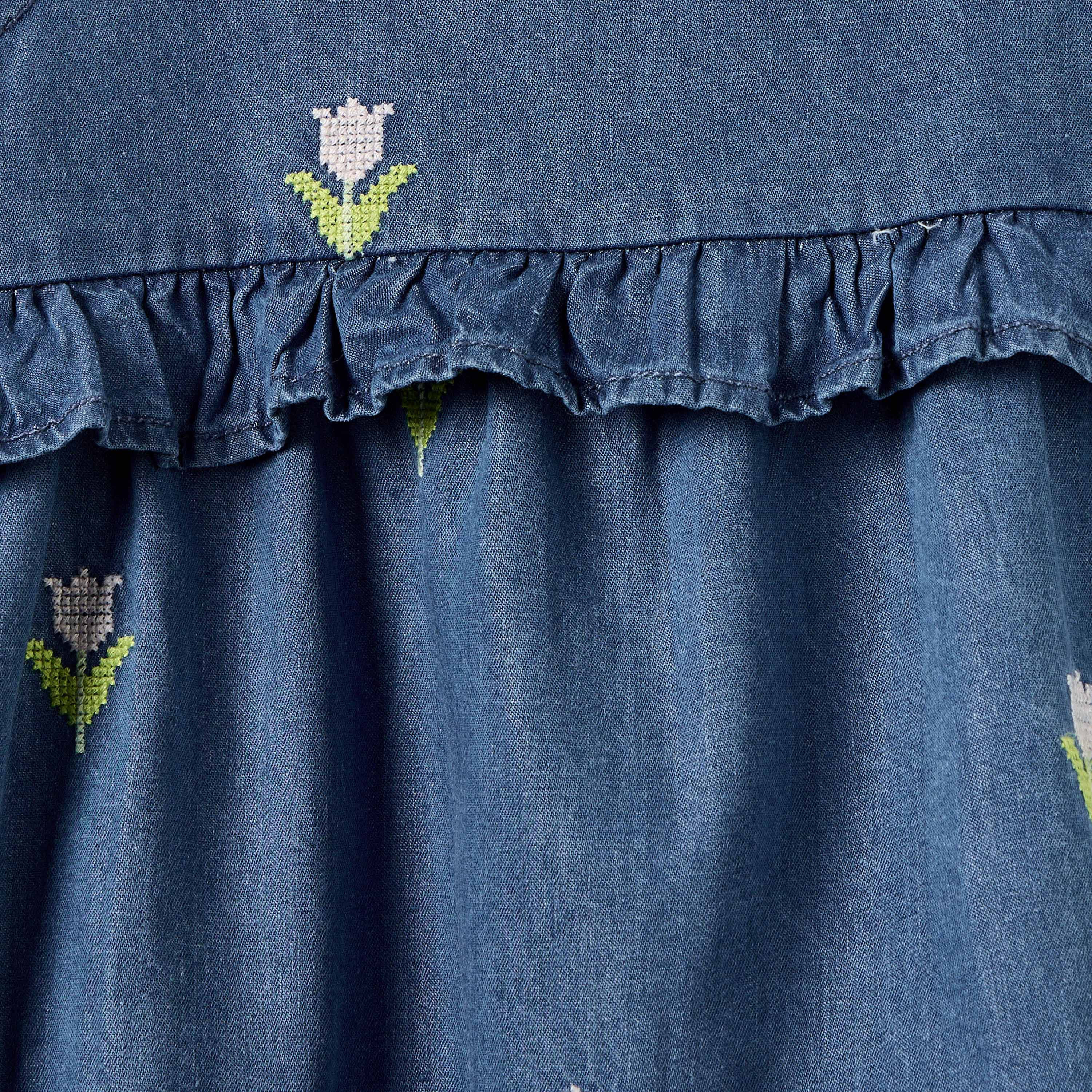 Juniors Textured Top and Embroidered Dungaree Set-baby-girls-clothing-setsandcoords-image-5