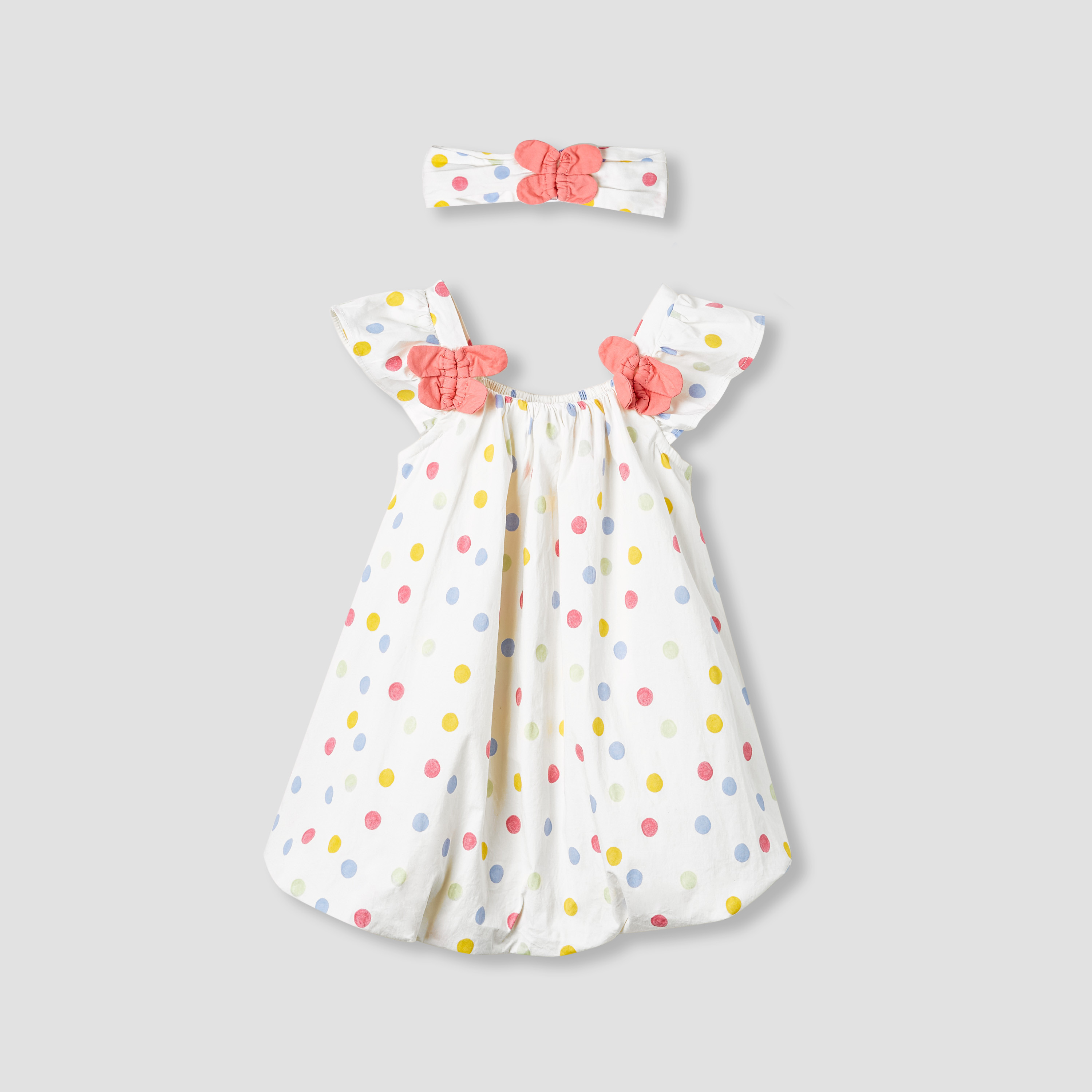 Juniors Polka Dot Print Cap Sleeves Dress with Headband-baby-girls-clothing-dressesandjumpsuits-image-1