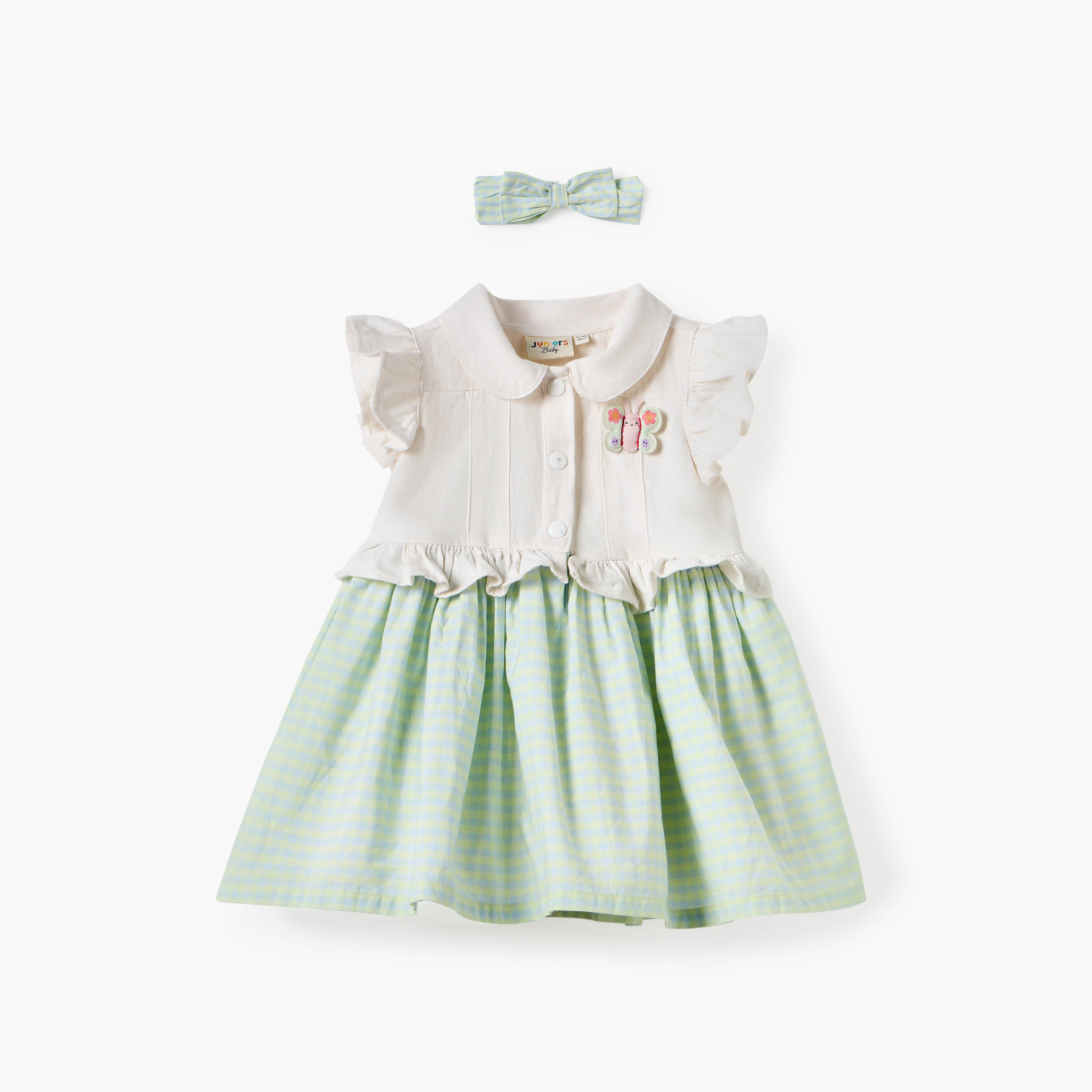 فستان بتفاصيل كشكش وزخارف فراشة وربطة رأس من جونيورز-baby-girls-clothing-dressesandjumpsuits-image-1