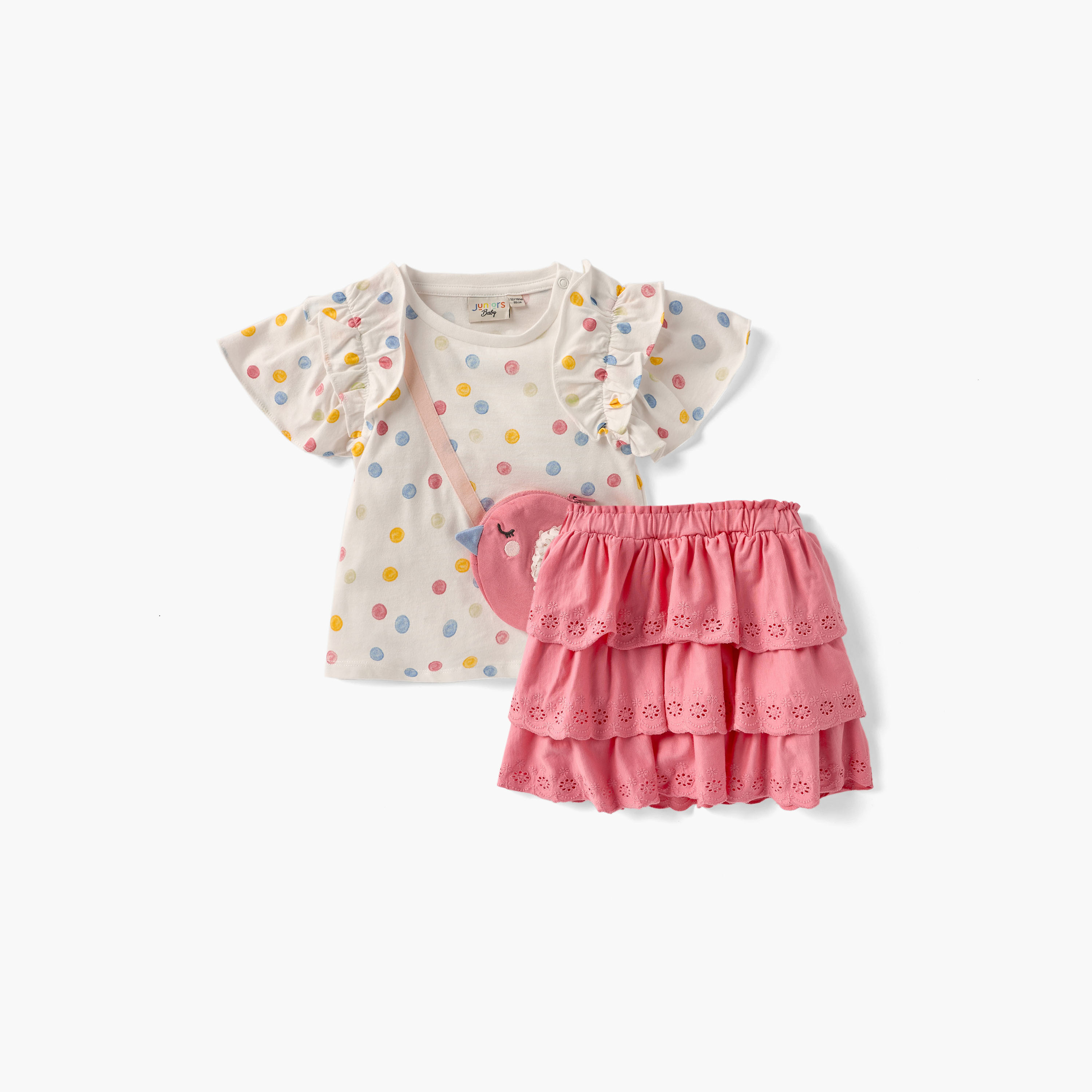 Juniors Printed T-shirt and Schiffli Detail Skirt Set-baby-girls-clothing-setsandcoords-image-1