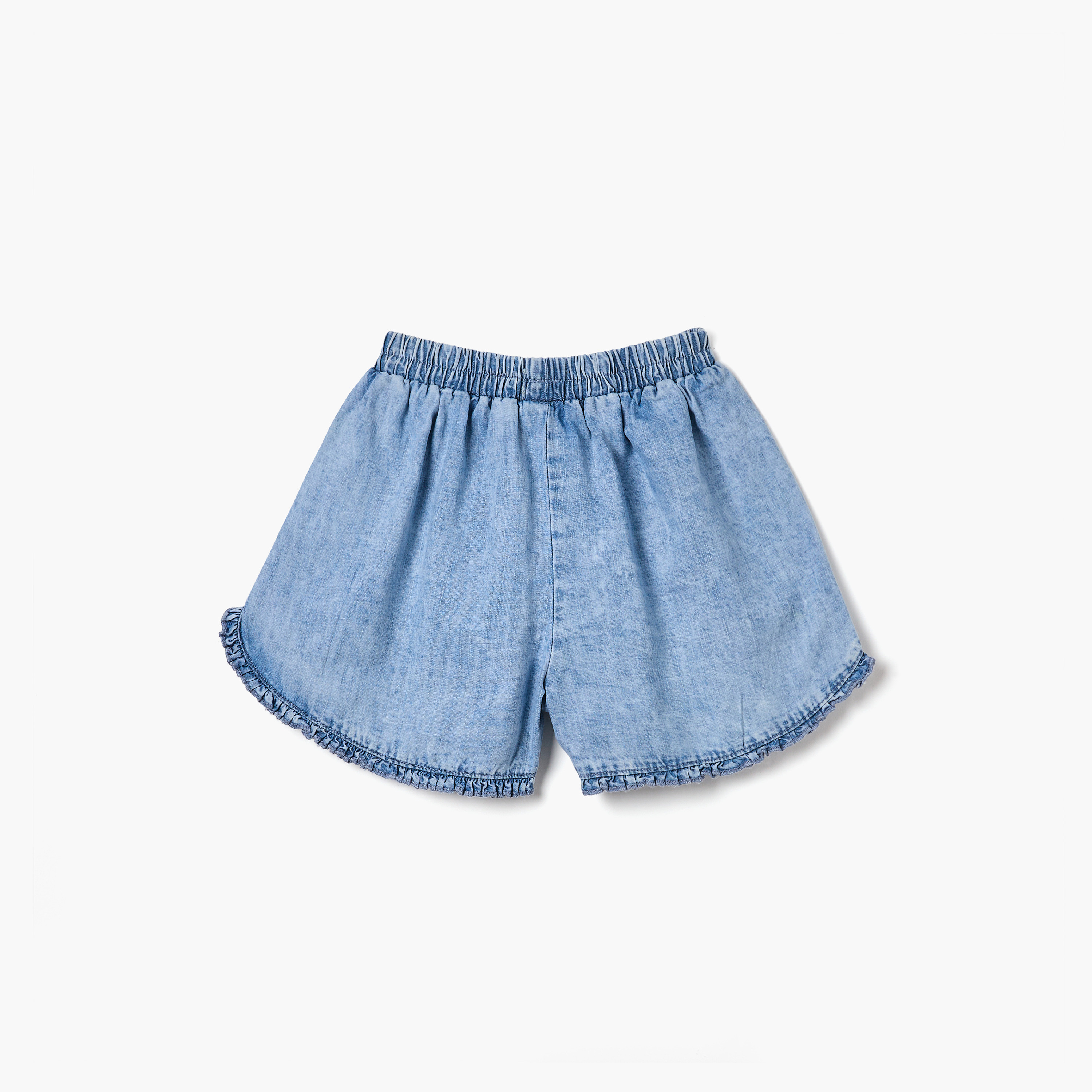 Juniors Solid Denim Shorts with Elasticated Waistband-baby-girls-clothing-bottoms-shorts-image-2