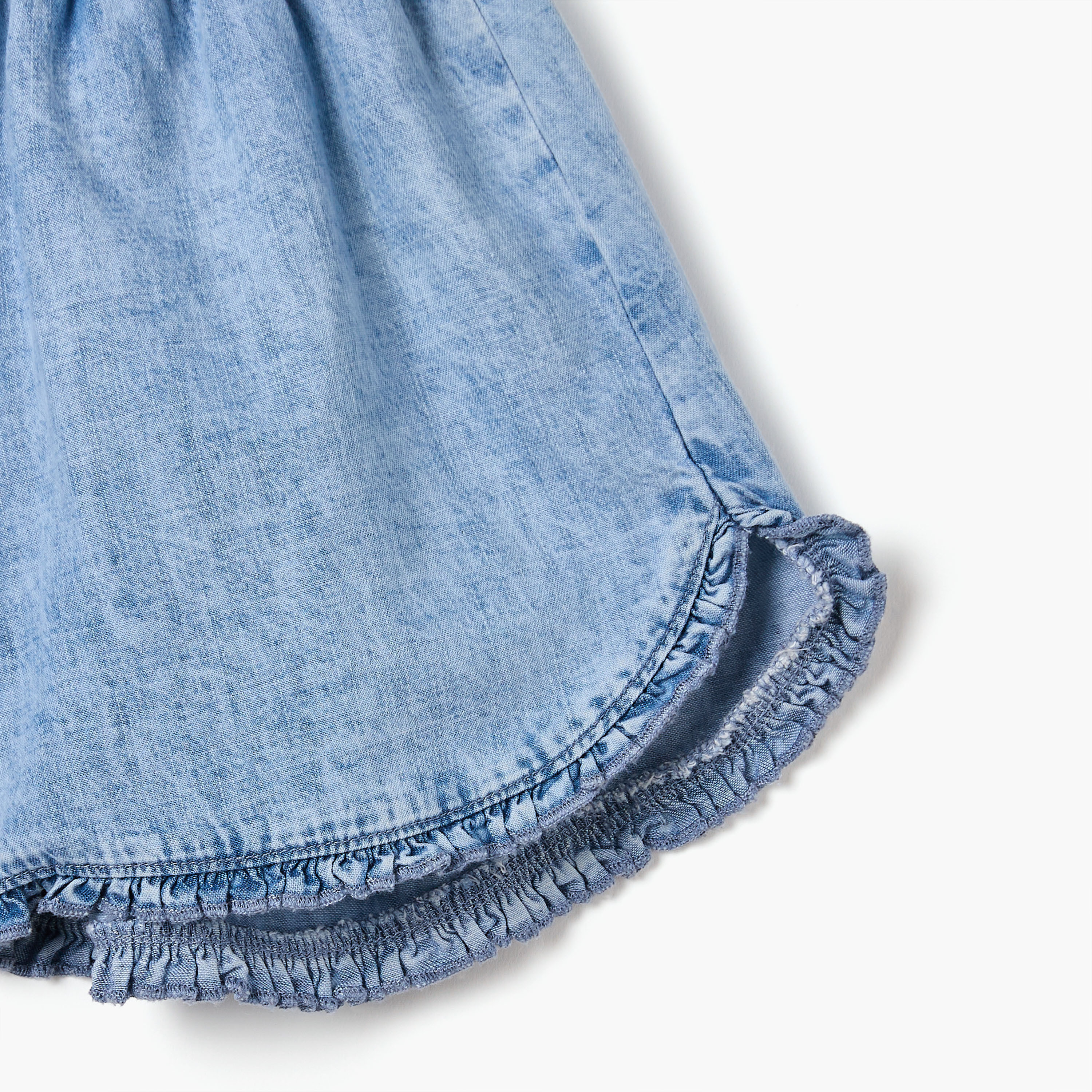 Juniors Solid Denim Shorts with Elasticated Waistband-baby-girls-clothing-bottoms-shorts-image-4