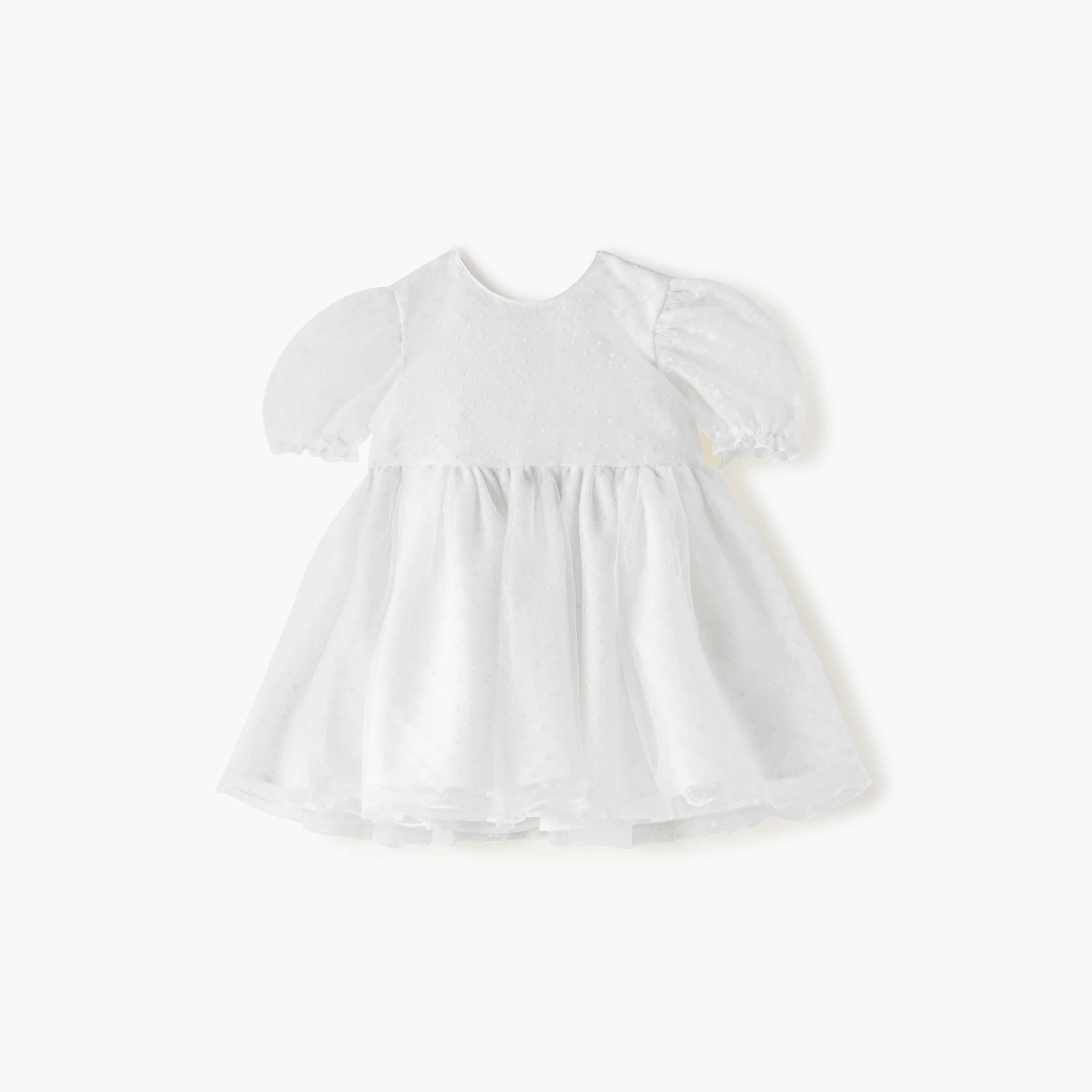 فستان بارز الملمس بياقة مستديرة وأكمام منفوخة من جونيورز-baby-girls-clothing-dressesandjumpsuits-image-1