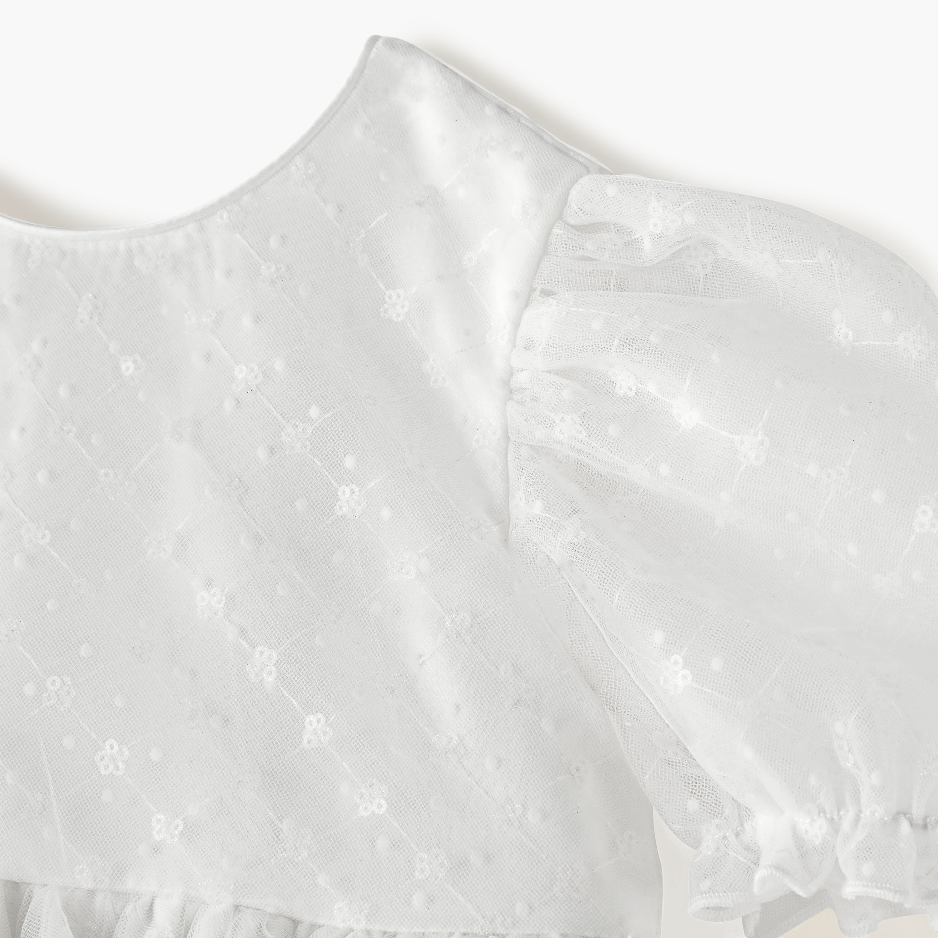 فستان بارز الملمس بياقة مستديرة وأكمام منفوخة من جونيورز-baby-girls-clothing-dressesandjumpsuits-image-2