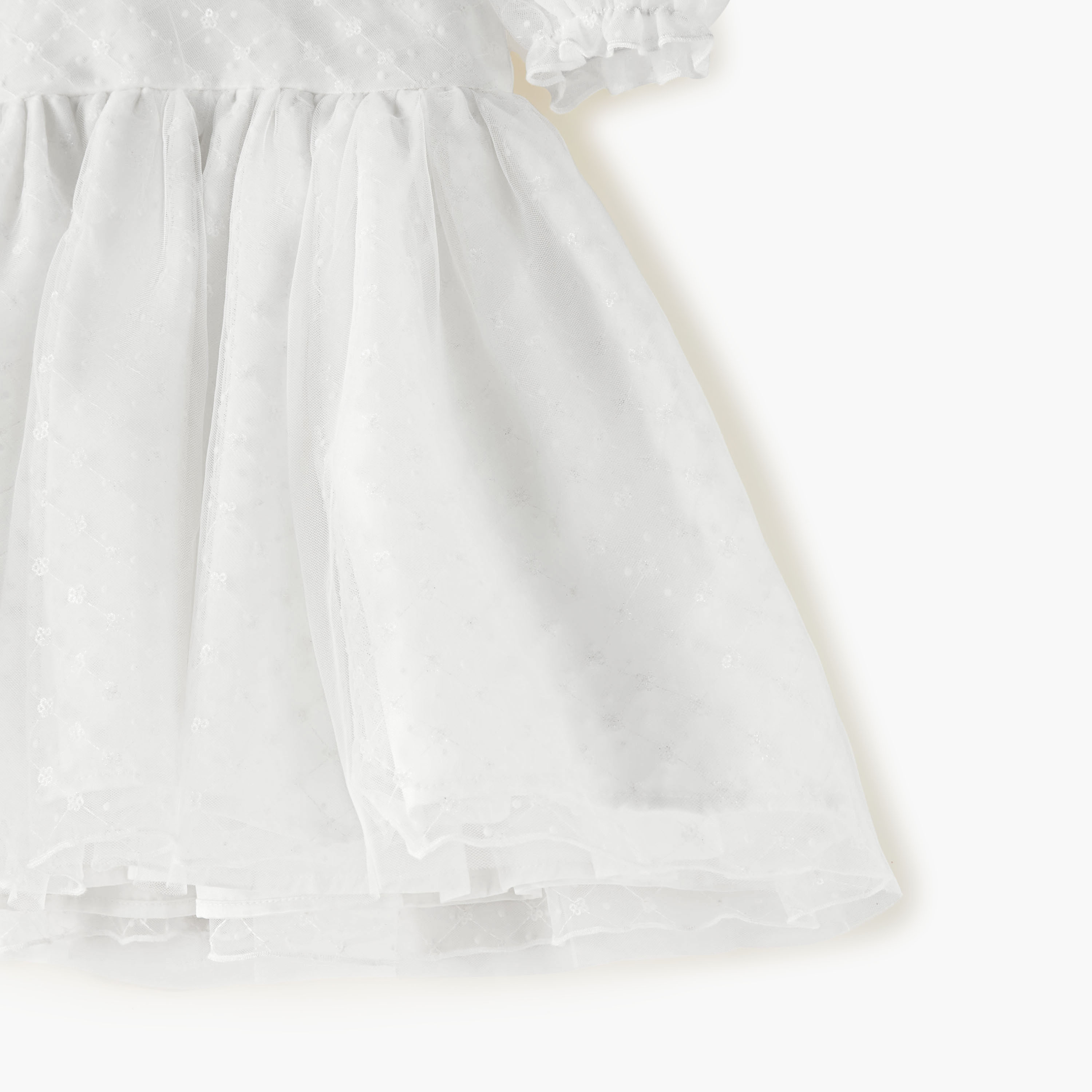 فستان بارز الملمس بياقة مستديرة وأكمام منفوخة من جونيورز-baby-girls-clothing-dressesandjumpsuits-image-3