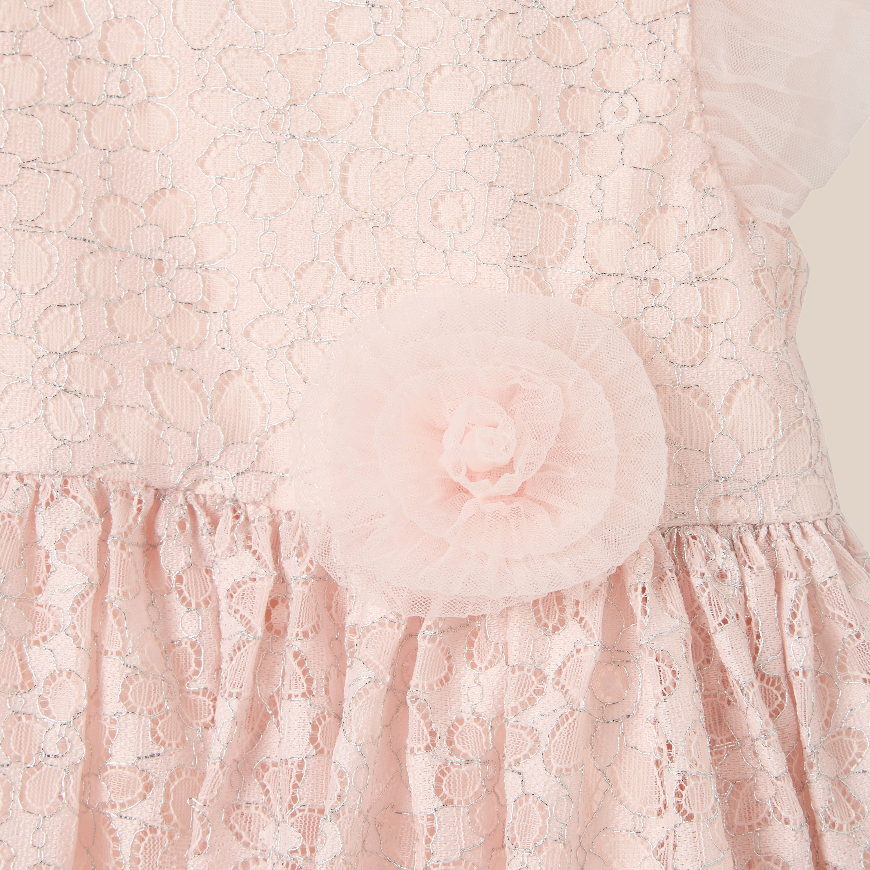 Juniors Floral Applique Lace Dress with Cap Sleeves-baby-girls-clothing-dressesandjumpsuits-image-3