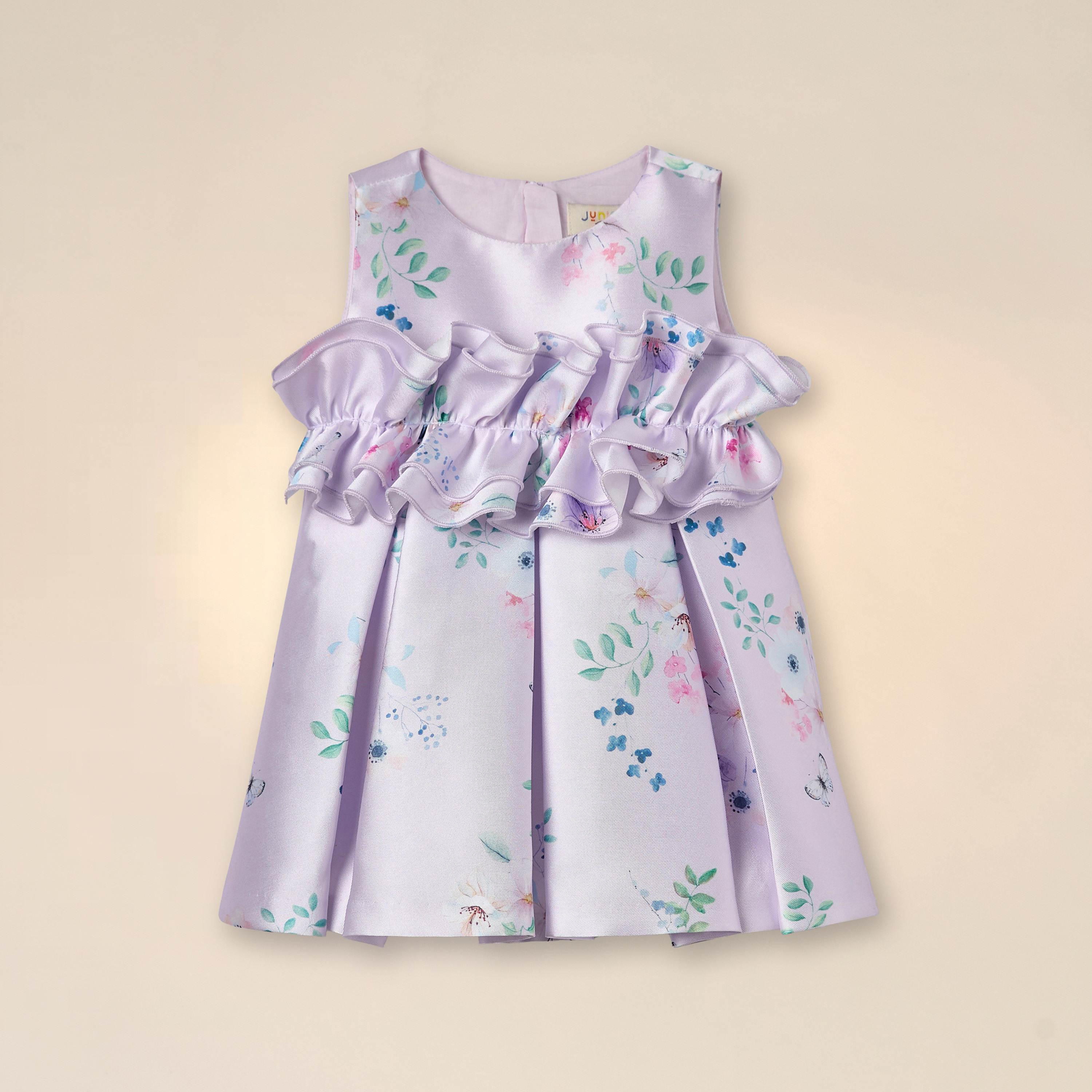 Juniors Floral Print Sleeveless A-line Dress with Pleat and Ruffle Detail-baby-girls-clothing-dressesandjumpsuits-image-1