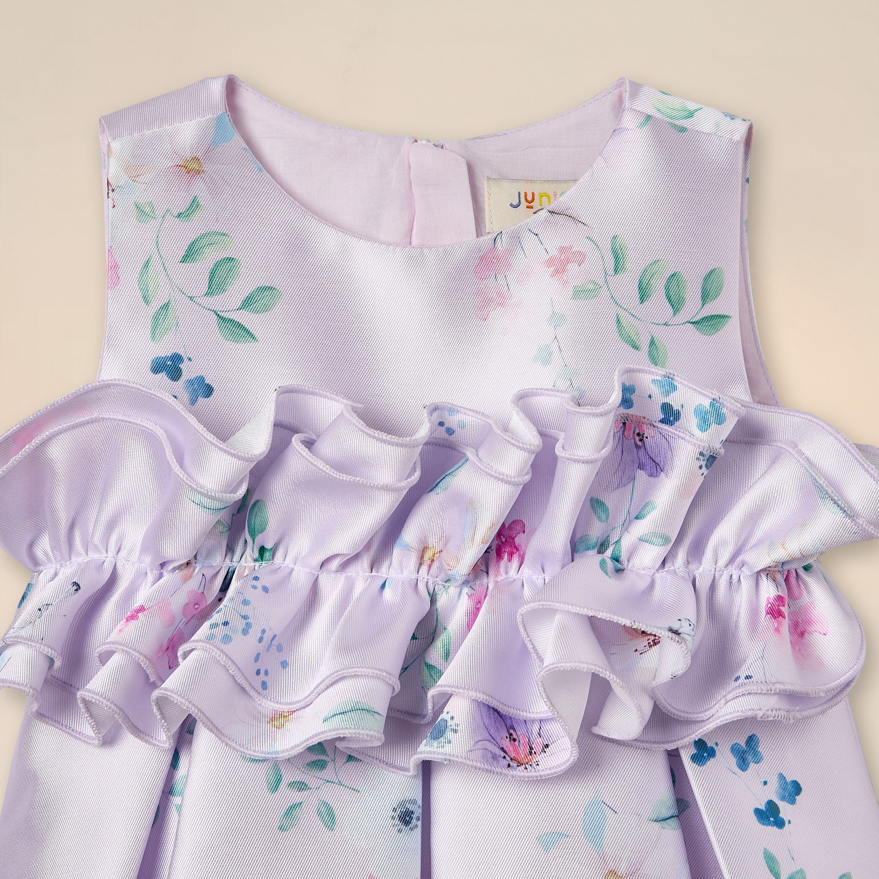 Juniors Floral Print Sleeveless A-line Dress with Pleat and Ruffle Detail-baby-girls-clothing-dressesandjumpsuits-image-3