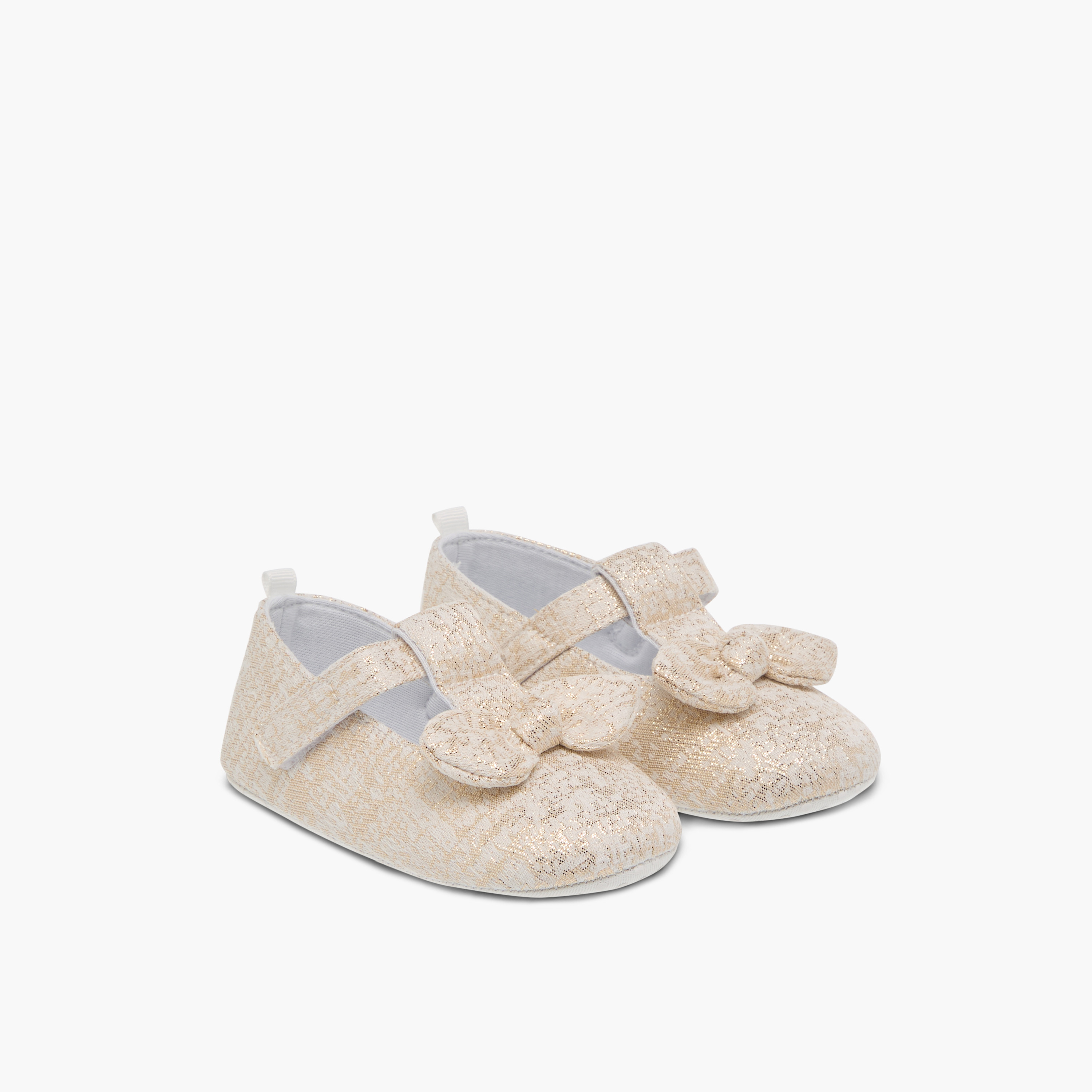 Juniors Metallic Bow Detail Booties with Hook and Loop Closure-baby-girls-shoes-booties-image-1