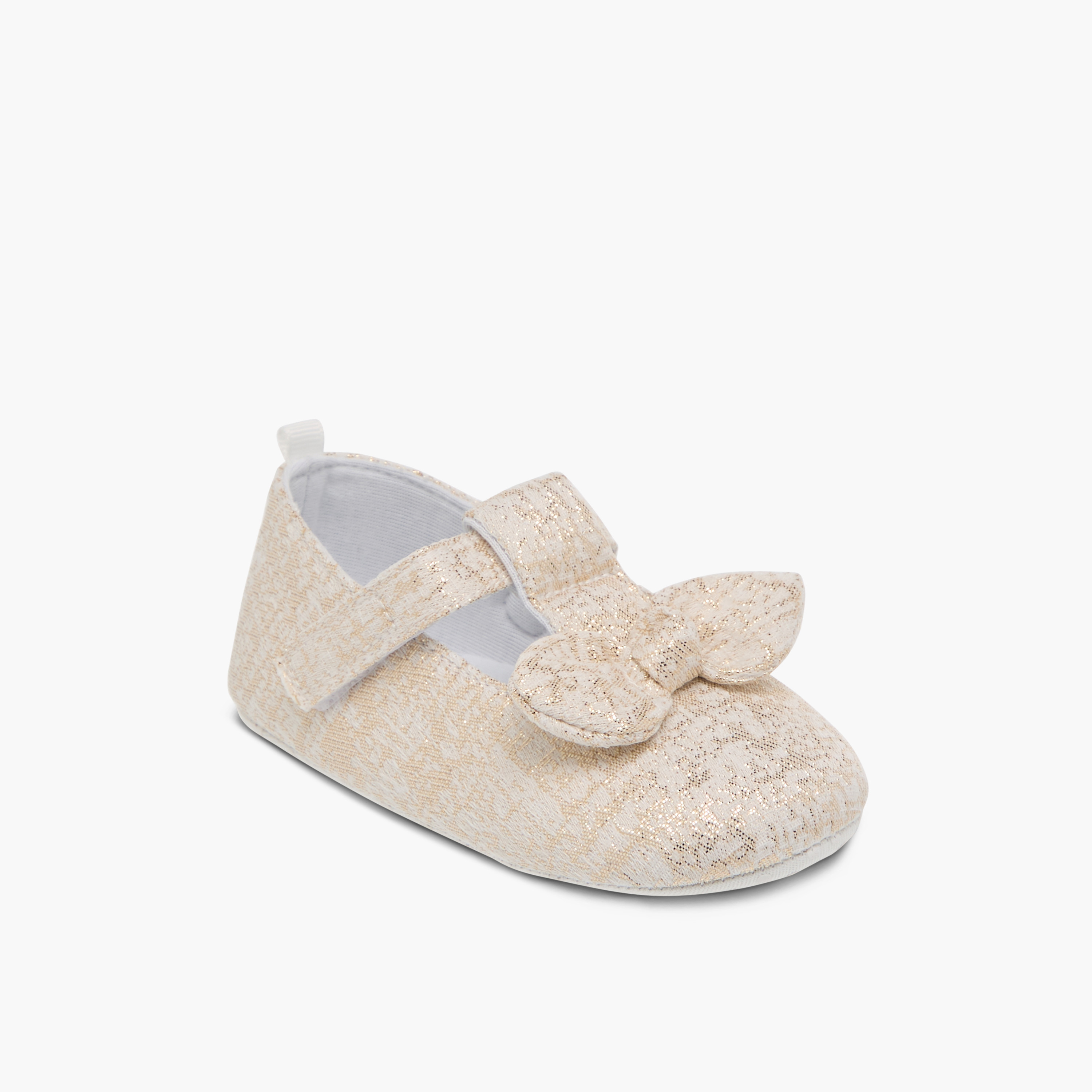 Juniors Metallic Bow Detail Booties with Hook and Loop Closure-baby-girls-shoes-booties-image-2