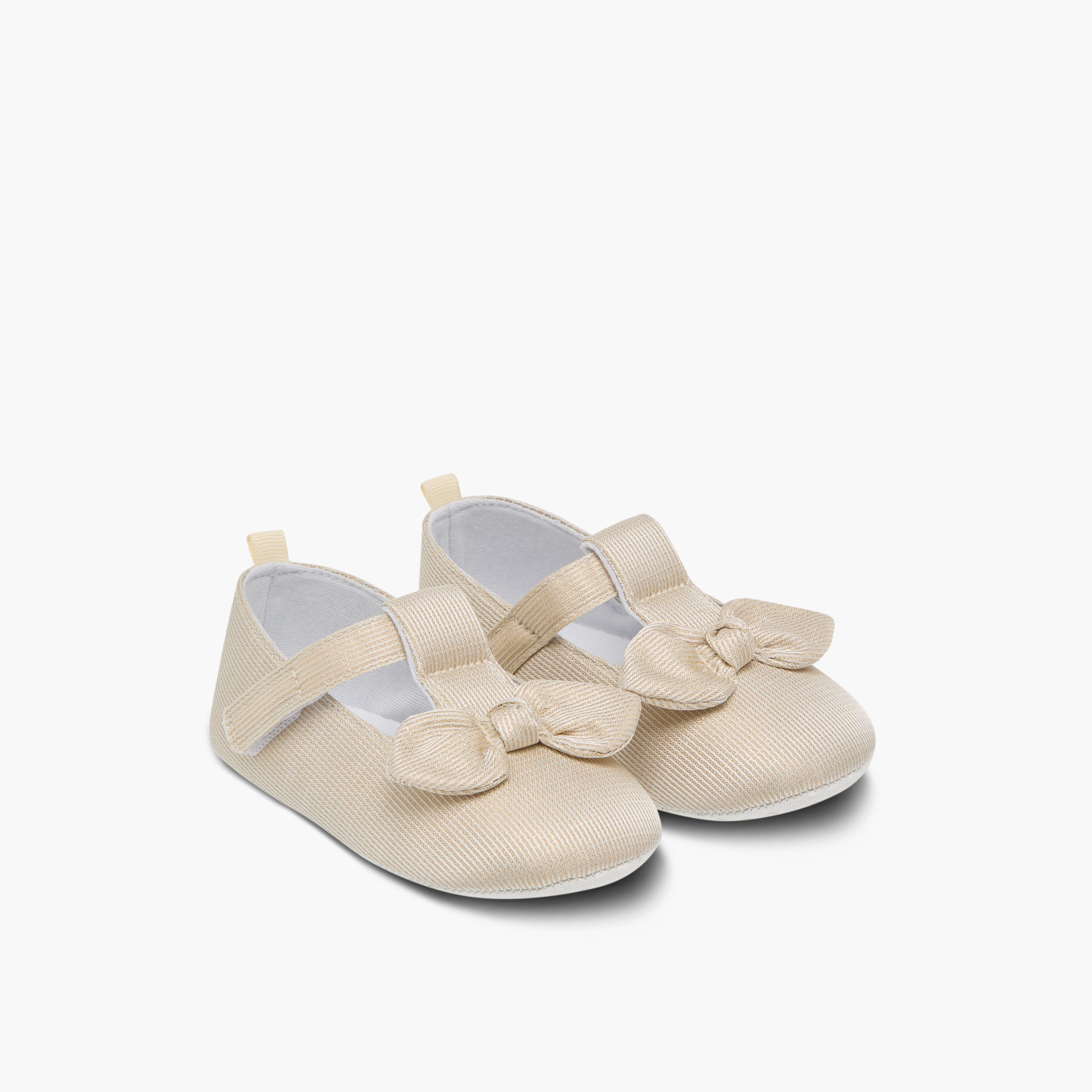 Juniors Textured Bow Applique Booties with Hook and Loop Closure-baby-girls-shoes-booties-image-1