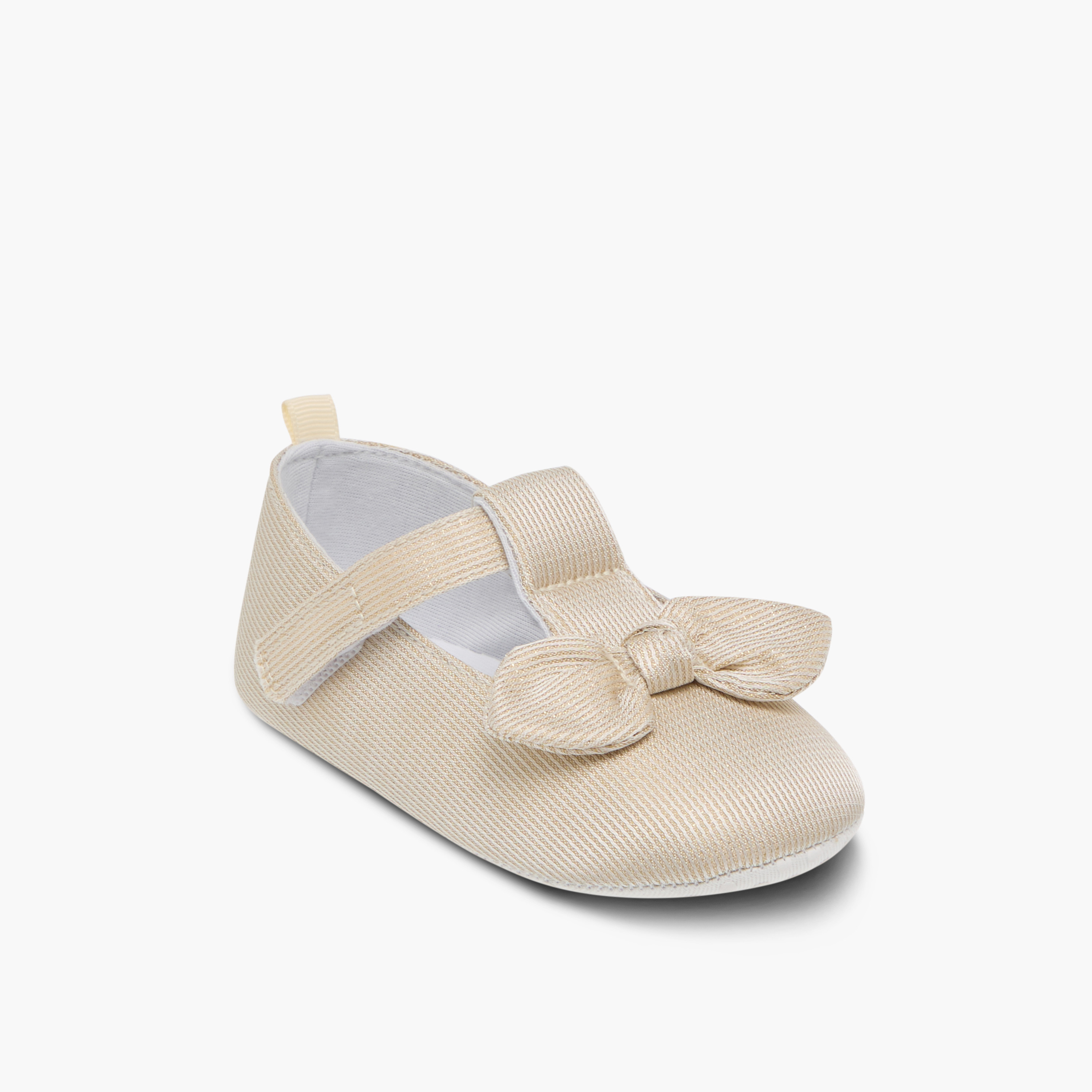 Juniors Textured Bow Applique Booties with Hook and Loop Closure-baby-girls-shoes-booties-image-2