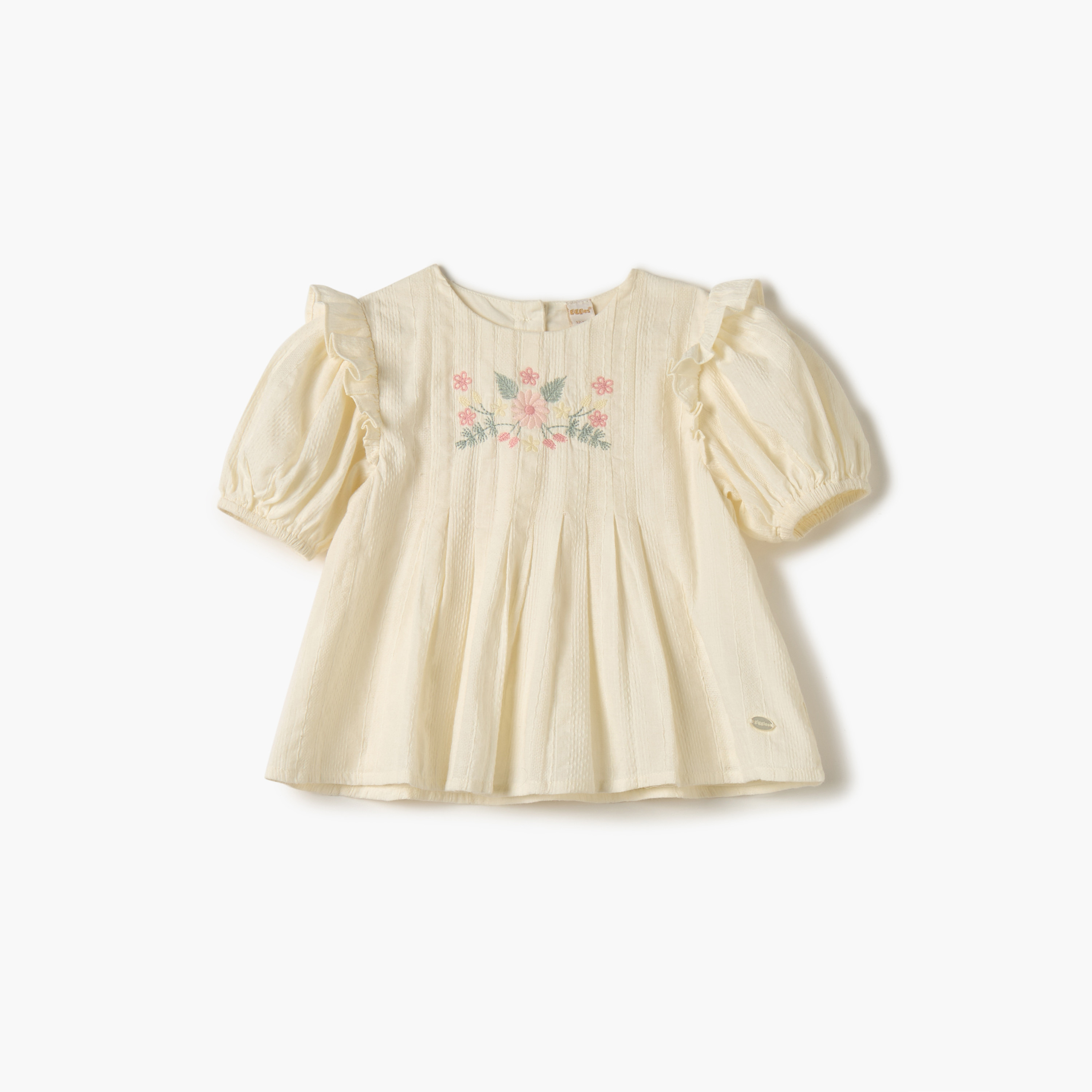 Giggles Floral Embroidered Top with Puff Sleeves-baby-girls-clothing-blousesandshirts-image-1
