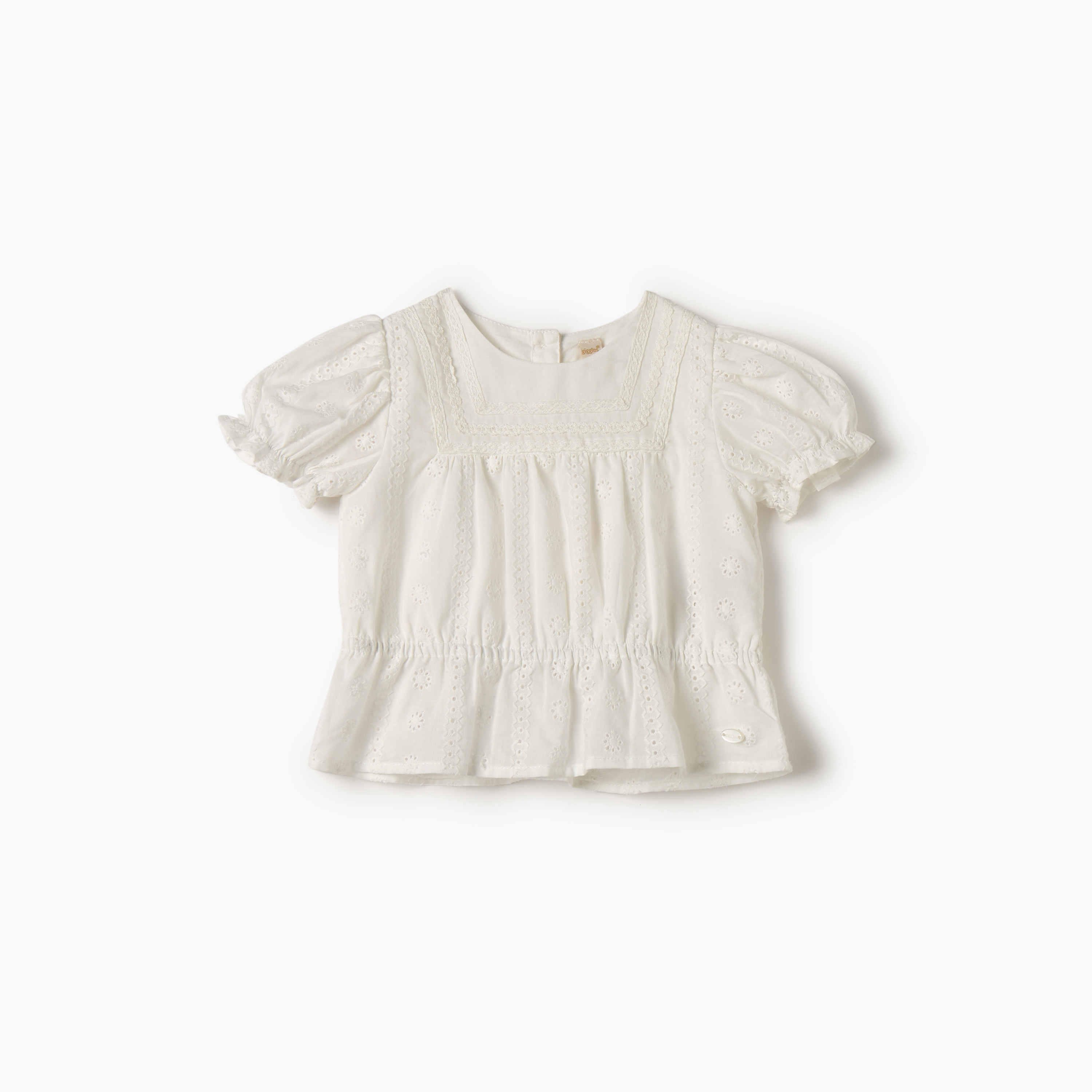 بلوزة بتفاصيل شيفلي وأكمام منفوخة وزر إغلاق من جيجلز-baby-girls-clothing-blousesandshirts-image-1