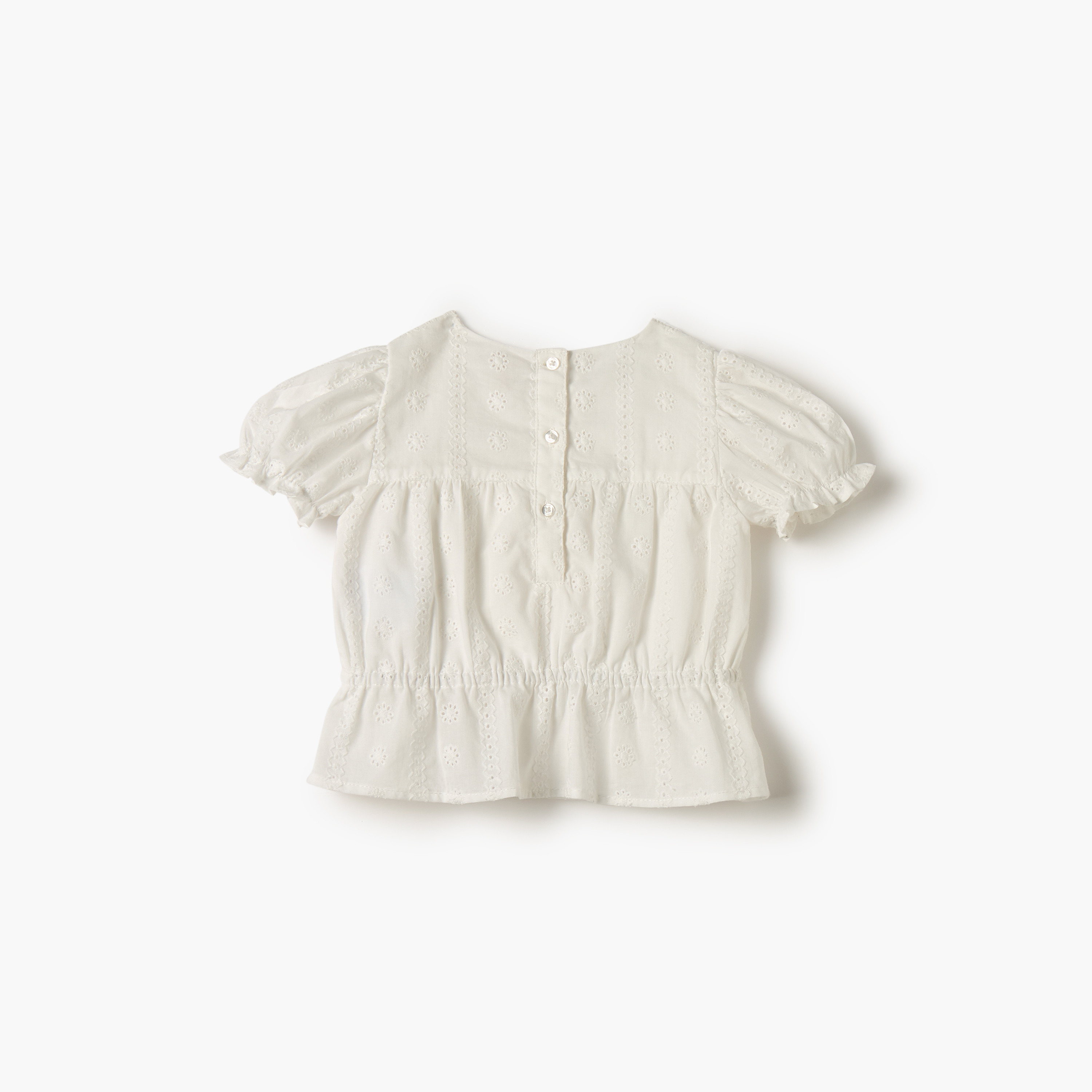 بلوزة بتفاصيل شيفلي وأكمام منفوخة وزر إغلاق من جيجلز-baby-girls-clothing-blousesandshirts-image-2