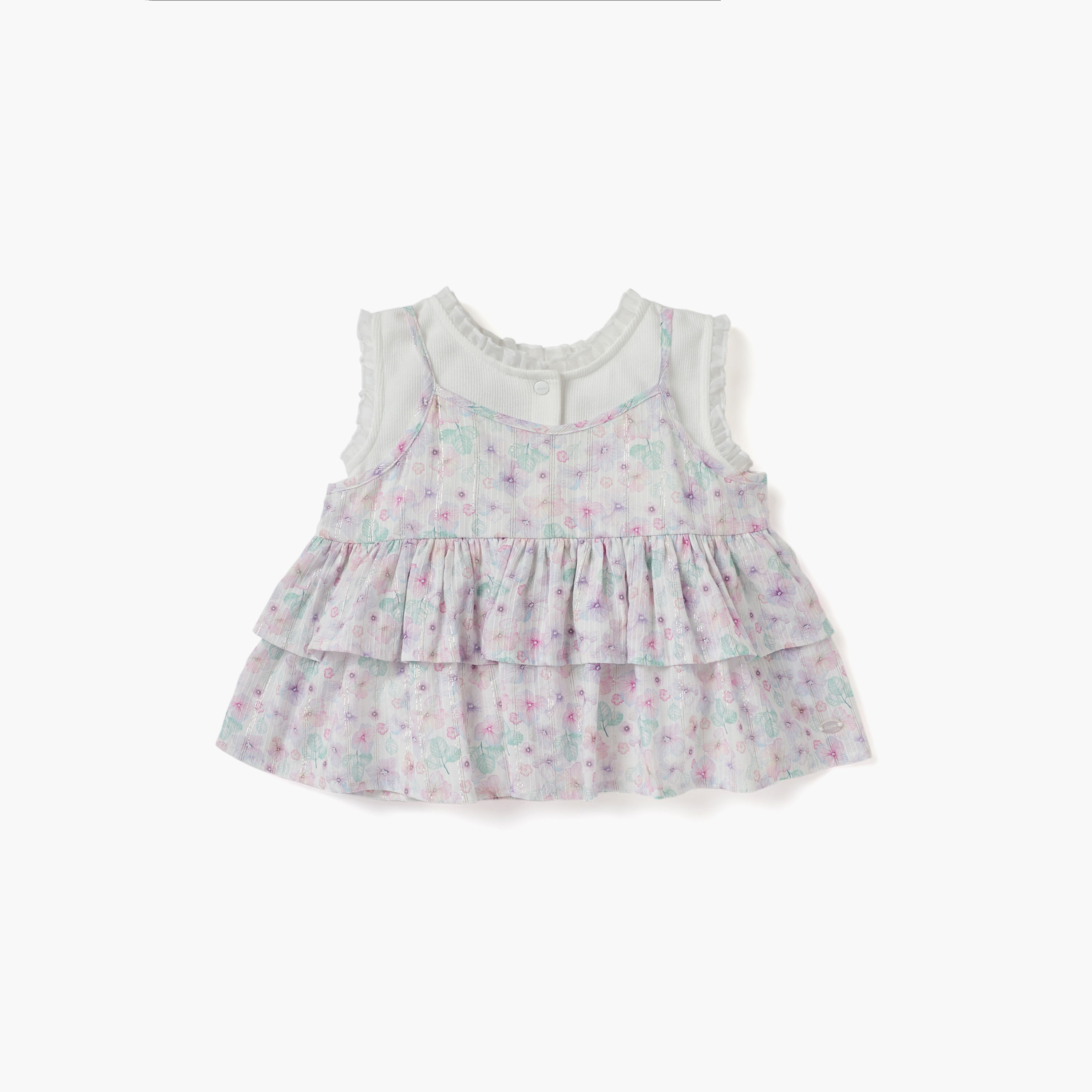 Giggles Floral Print Pinafore and Sleeveless Top Set-baby-girls-clothing-blousesandshirts-image-1