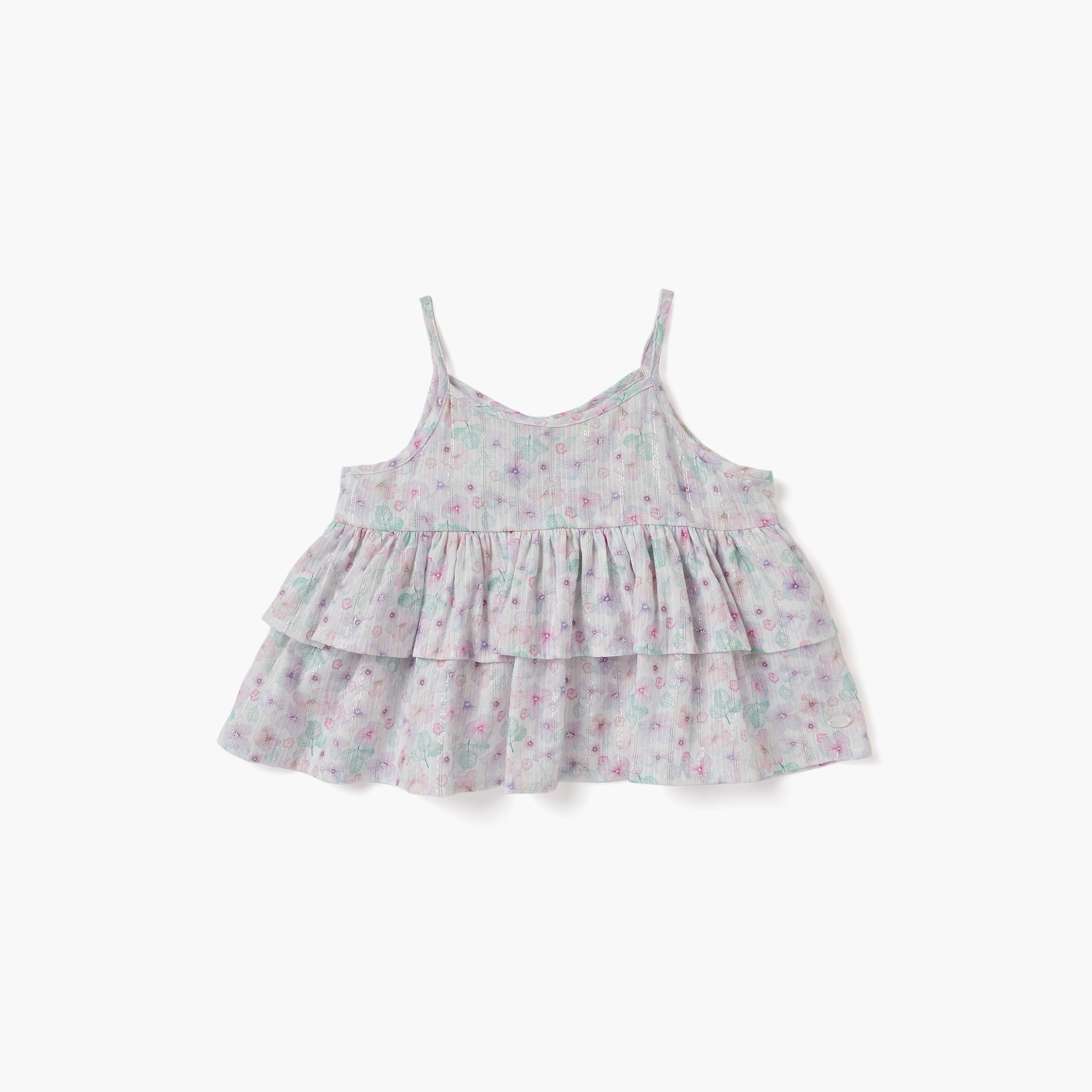 Giggles Floral Print Pinafore and Sleeveless Top Set-baby-girls-clothing-blousesandshirts-image-2