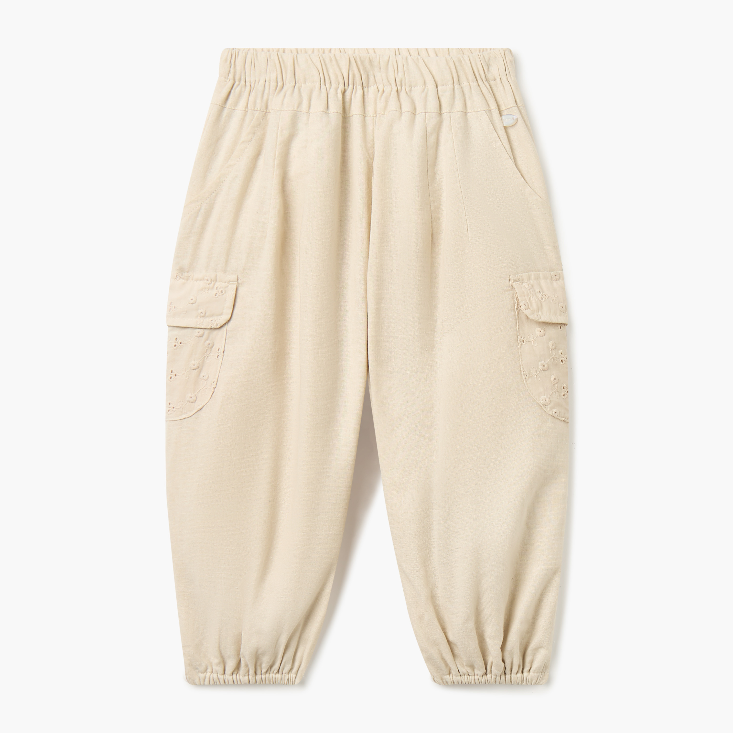 Giggles Solid Joggers with Schiffli Detail Pockets and Elasticated Waistband-baby-girls-clothing-bottoms-joggersandtrackpants-image-1