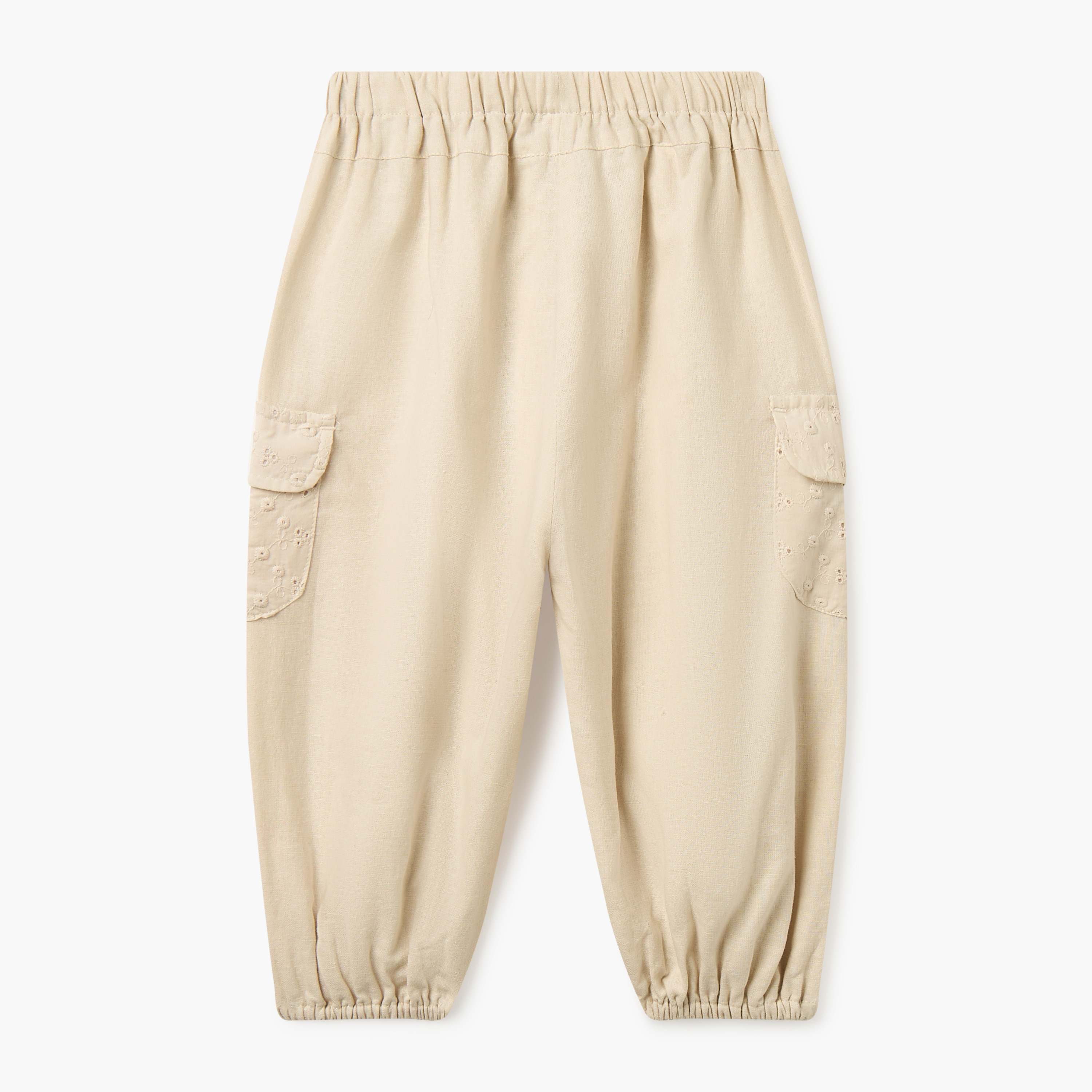 Giggles Solid Joggers with Schiffli Detail Pockets and Elasticated Waistband-baby-girls-clothing-bottoms-joggersandtrackpants-image-2