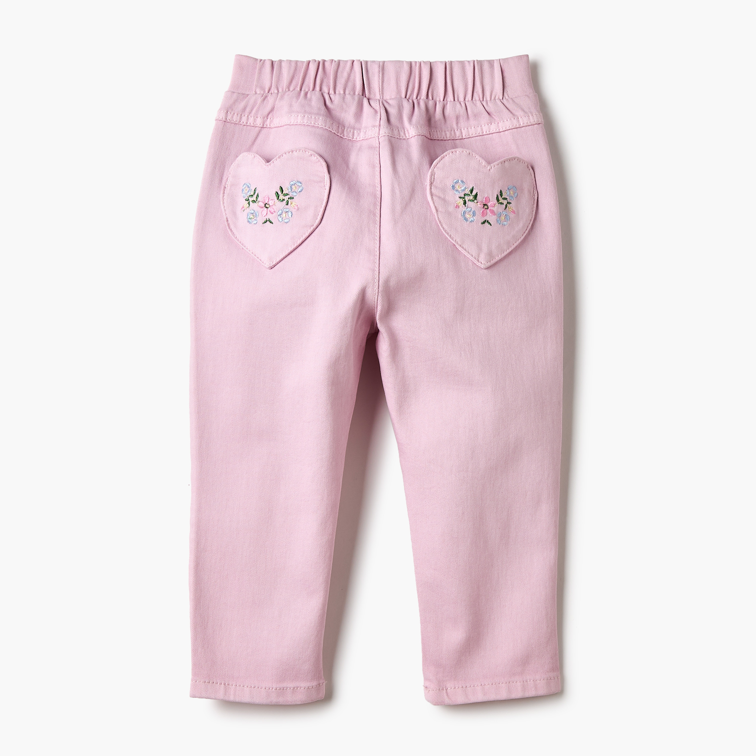 Giggles Embroidered Pants with Semi-Elasticated Waistband and Pockets-baby-girls-clothing-bottoms-trousers-image-2