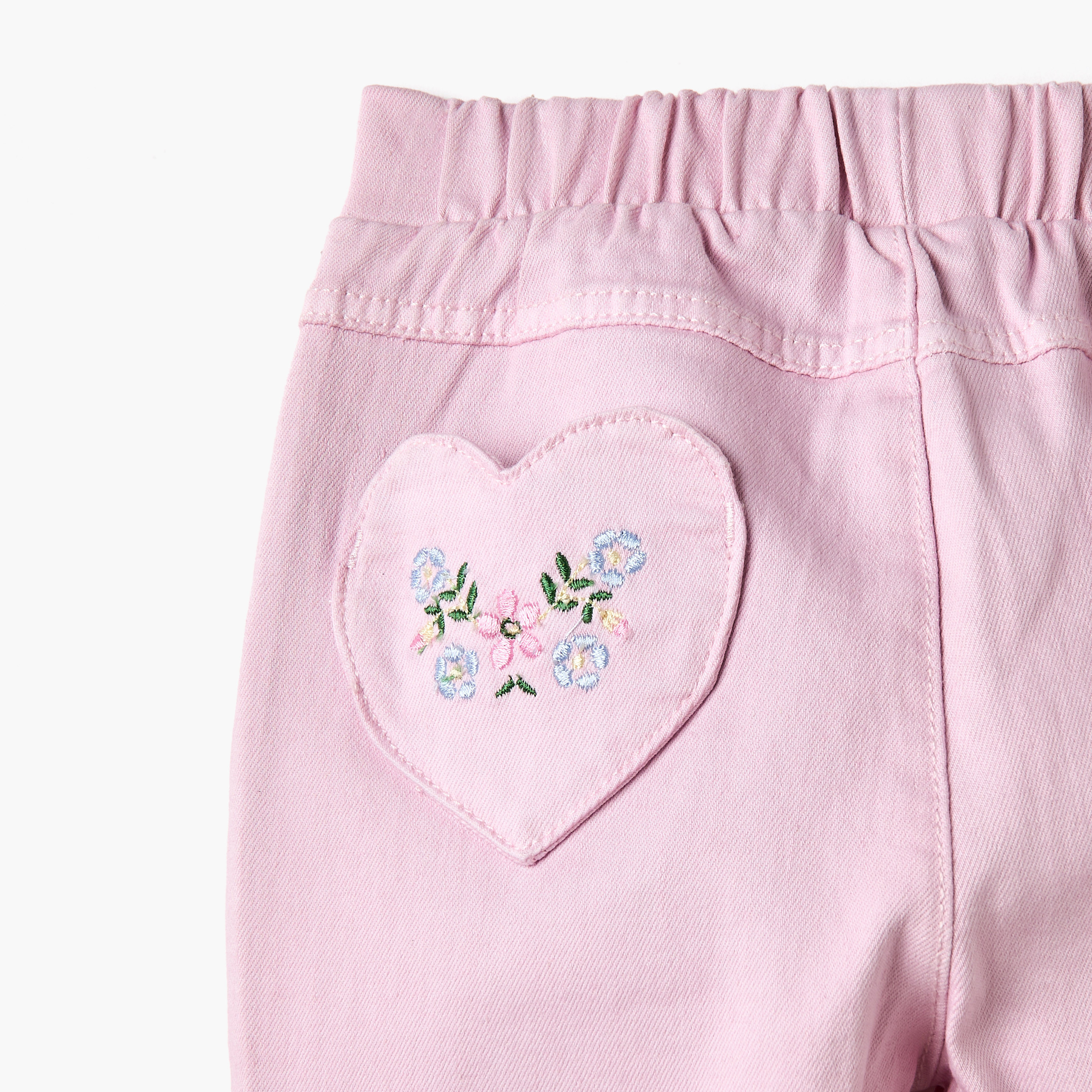 Giggles Embroidered Pants with Semi-Elasticated Waistband and Pockets-baby-girls-clothing-bottoms-trousers-image-5
