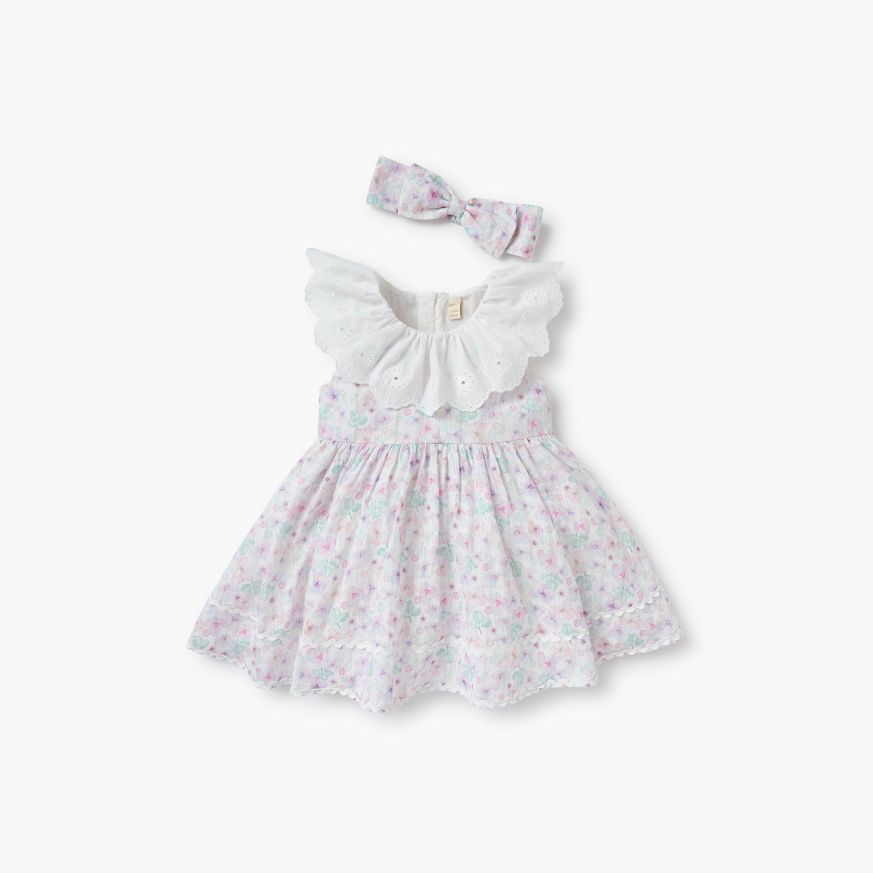 Giggles Floral Print Sleeveless Dress with Collar and Headband Set-baby-girls-clothing-dressesandjumpsuits-image-1