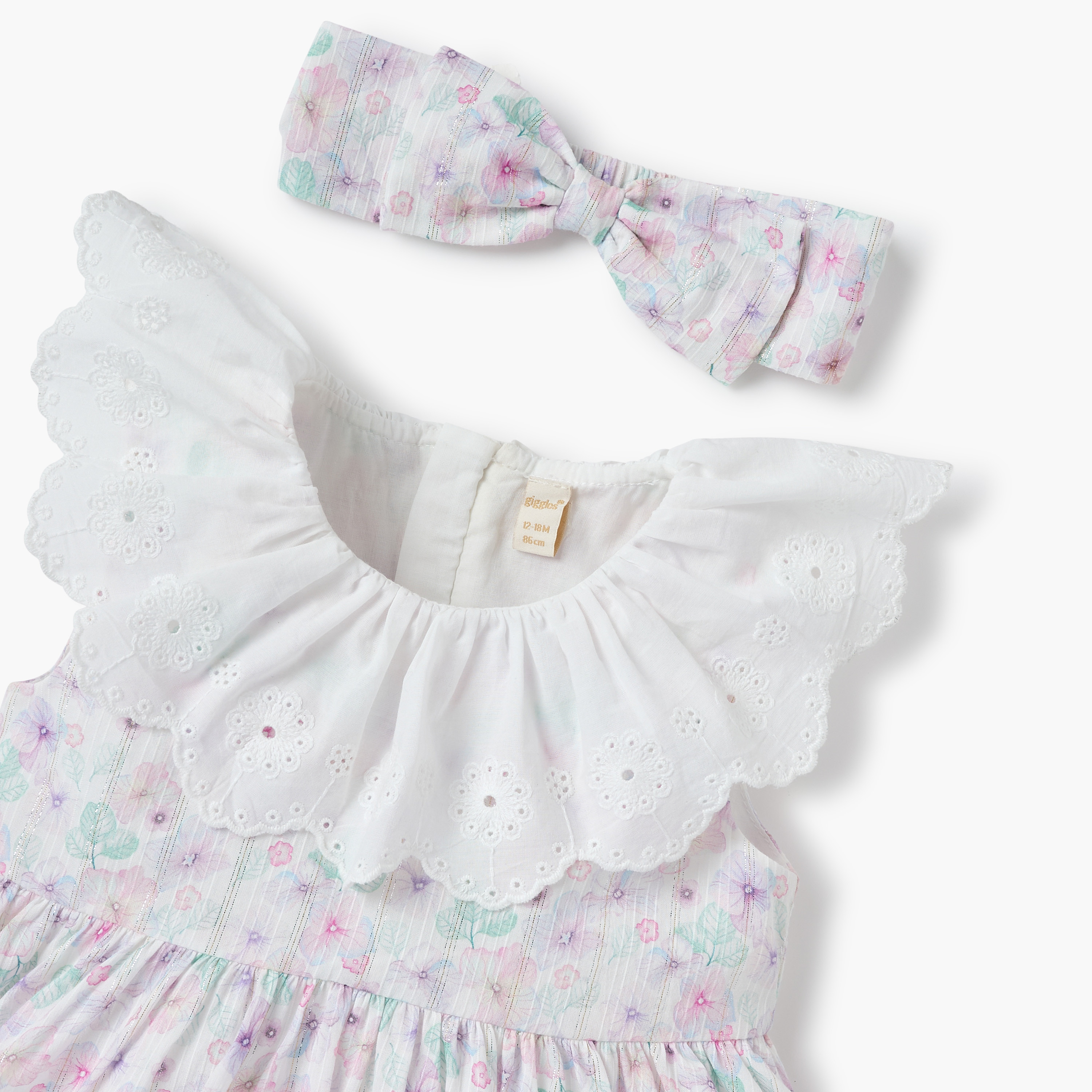 Giggles Floral Print Sleeveless Dress with Collar and Headband Set-baby-girls-clothing-dressesandjumpsuits-image-5