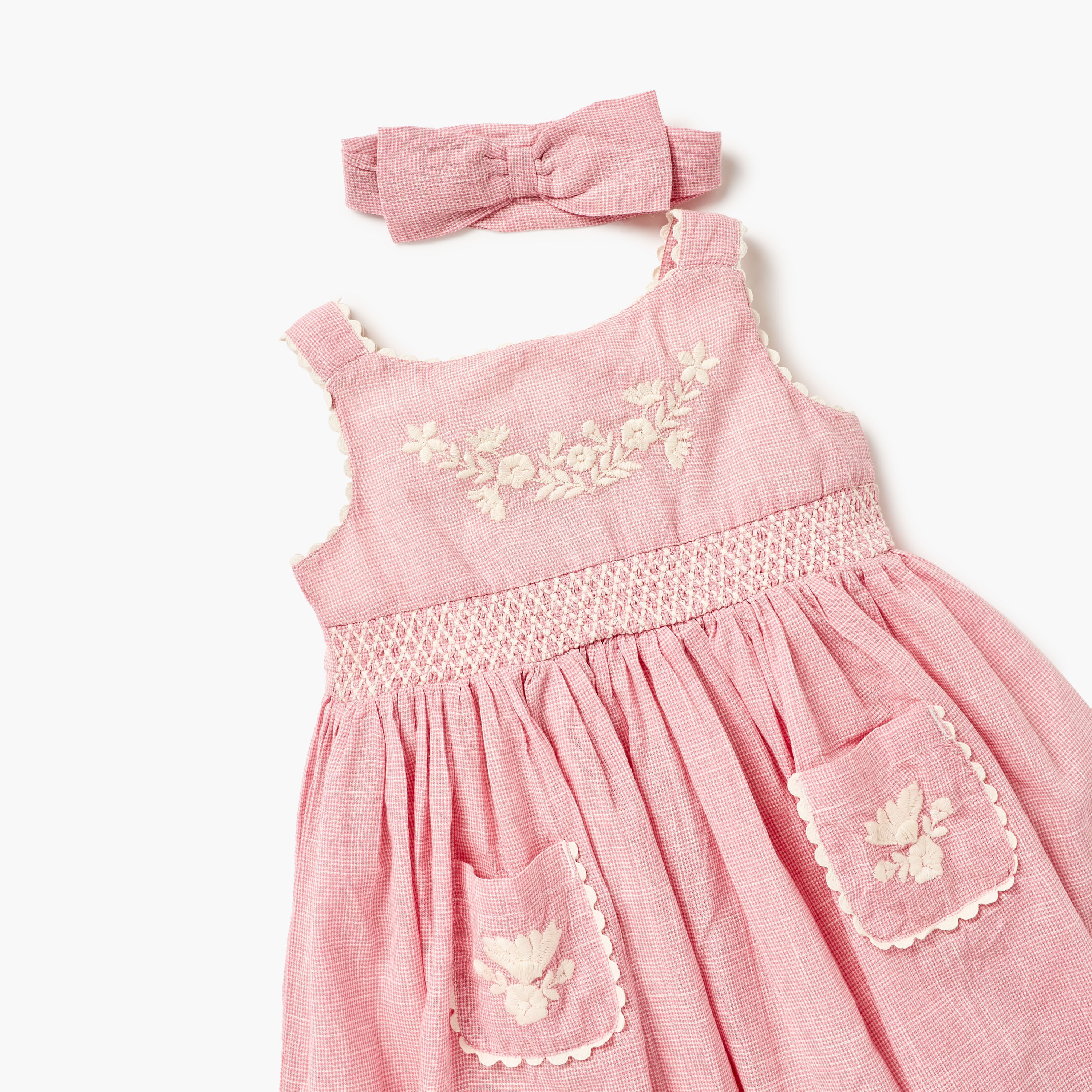 Giggles Floral Embroidered Sleeveless Dress with Zip Closure and Hairband-baby-girls-clothing-dressesandjumpsuits-image-2