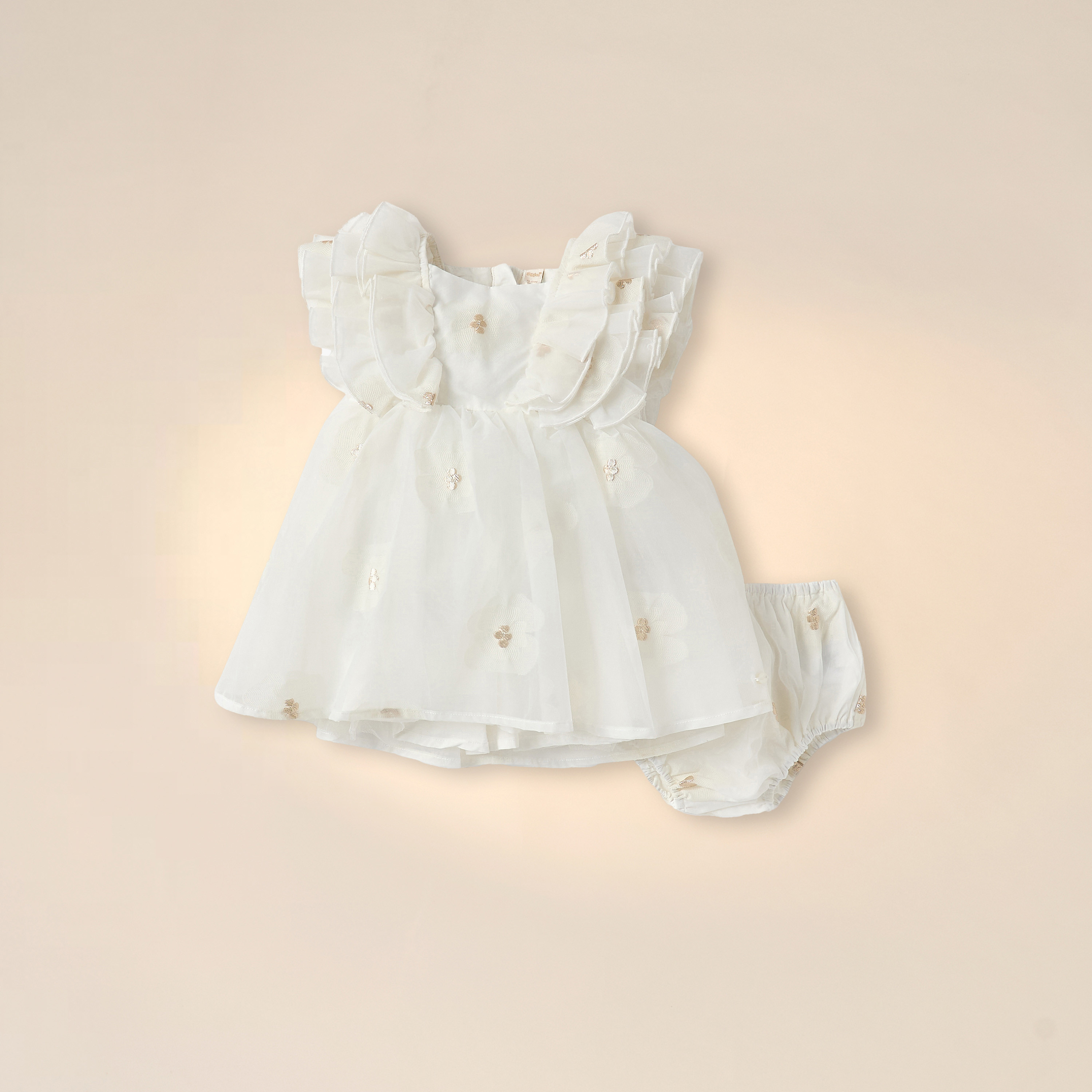 فستان جاكار إيه لاين بارز الملمس بتفاصيل كشكش مع سروال من جيجلز-baby-girls-clothing-dressesandjumpsuits-image-1