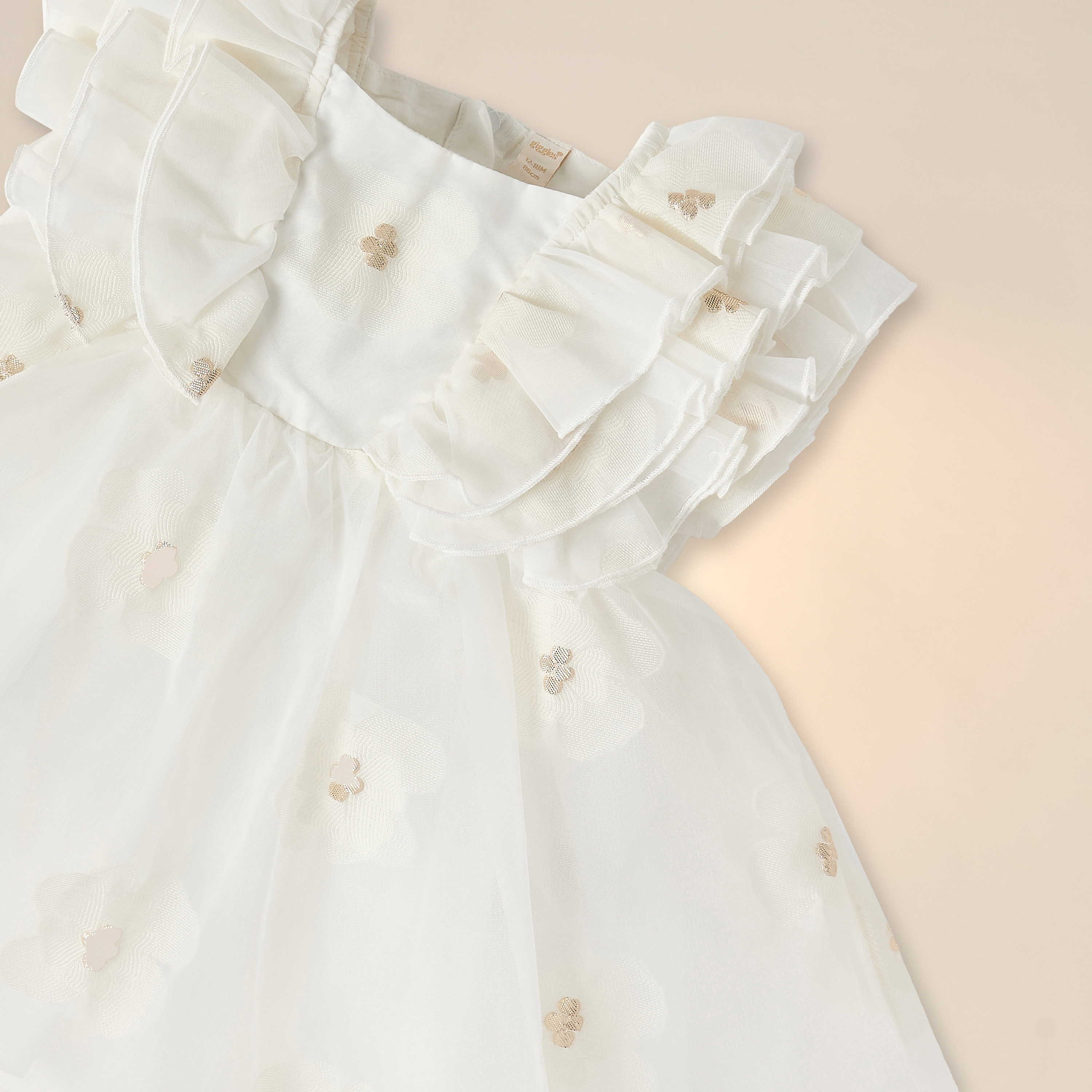 فستان جاكار إيه لاين بارز الملمس بتفاصيل كشكش مع سروال من جيجلز-baby-girls-clothing-dressesandjumpsuits-image-3