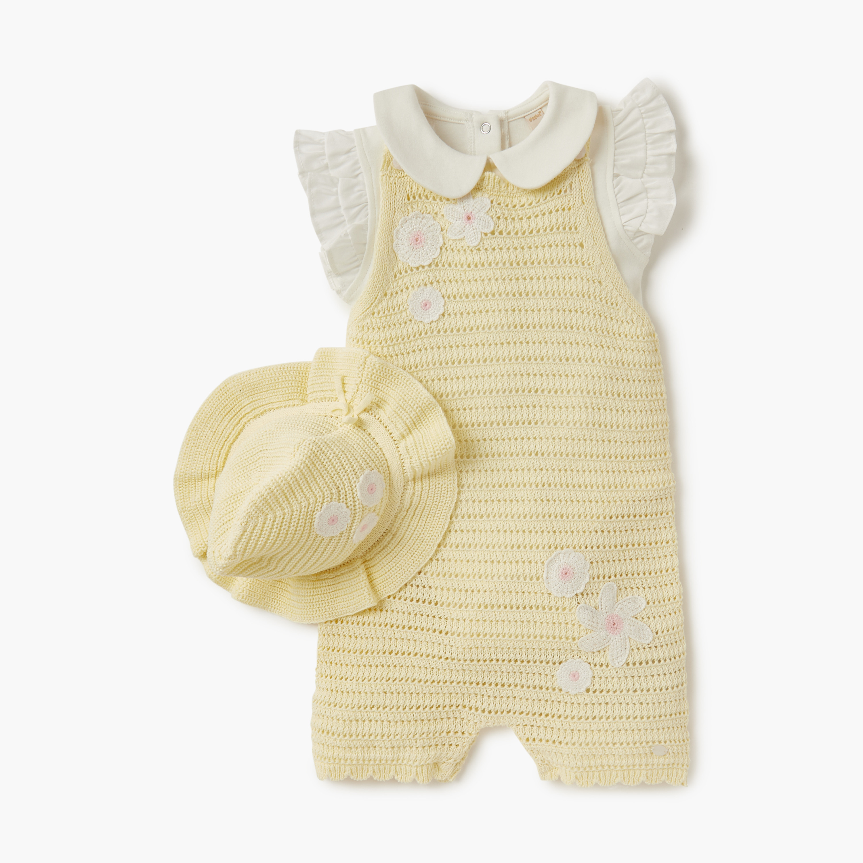 بودي سوت ودنغري بزخارف أزهار وقبعة من جيجلز-baby-girls-clothing-setsandcoords-image-1