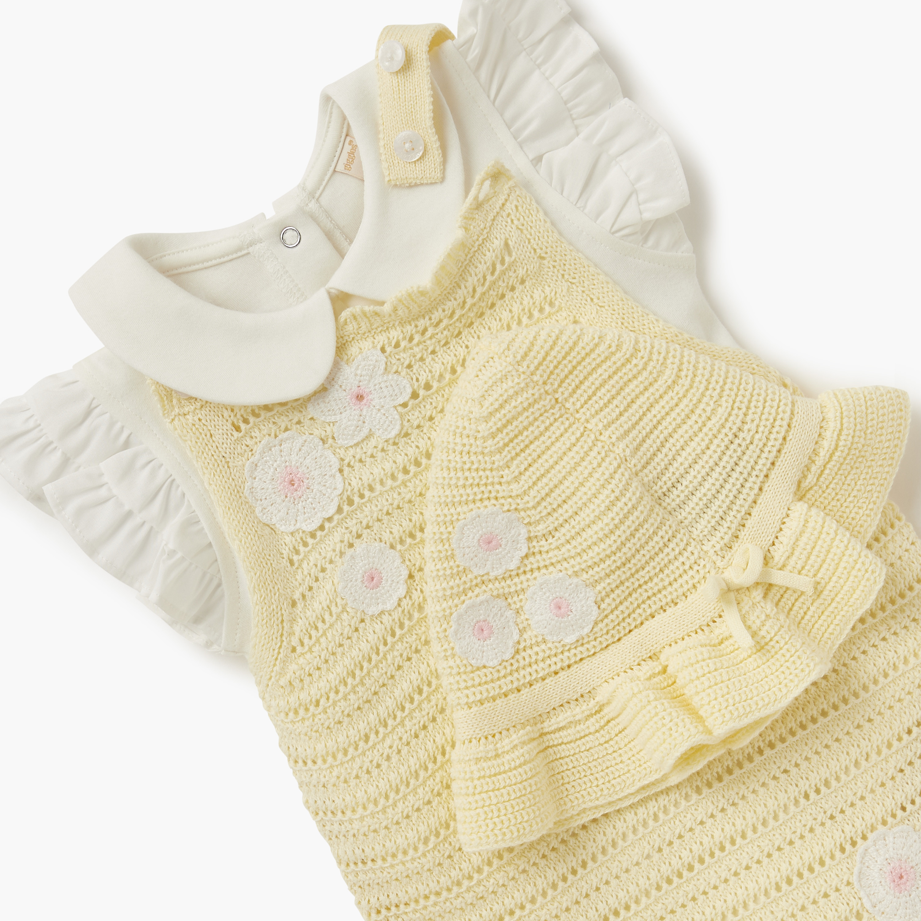 بودي سوت ودنغري بزخارف أزهار وقبعة من جيجلز-baby-girls-clothing-setsandcoords-image-5