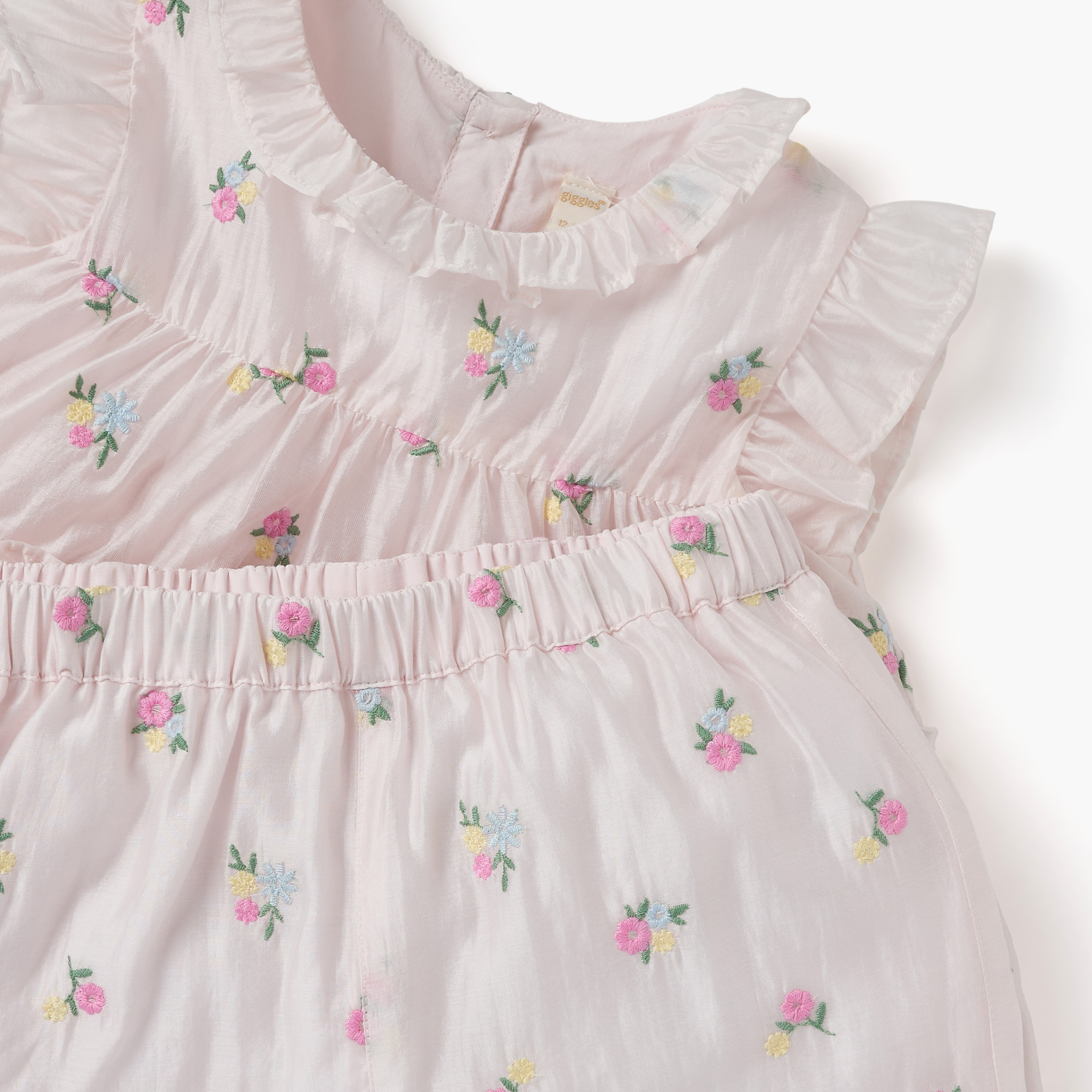 Giggles Floral Embroidered Sleeveless Top and Shorts Set-baby-girls-clothing-setsandcoords-image-4
