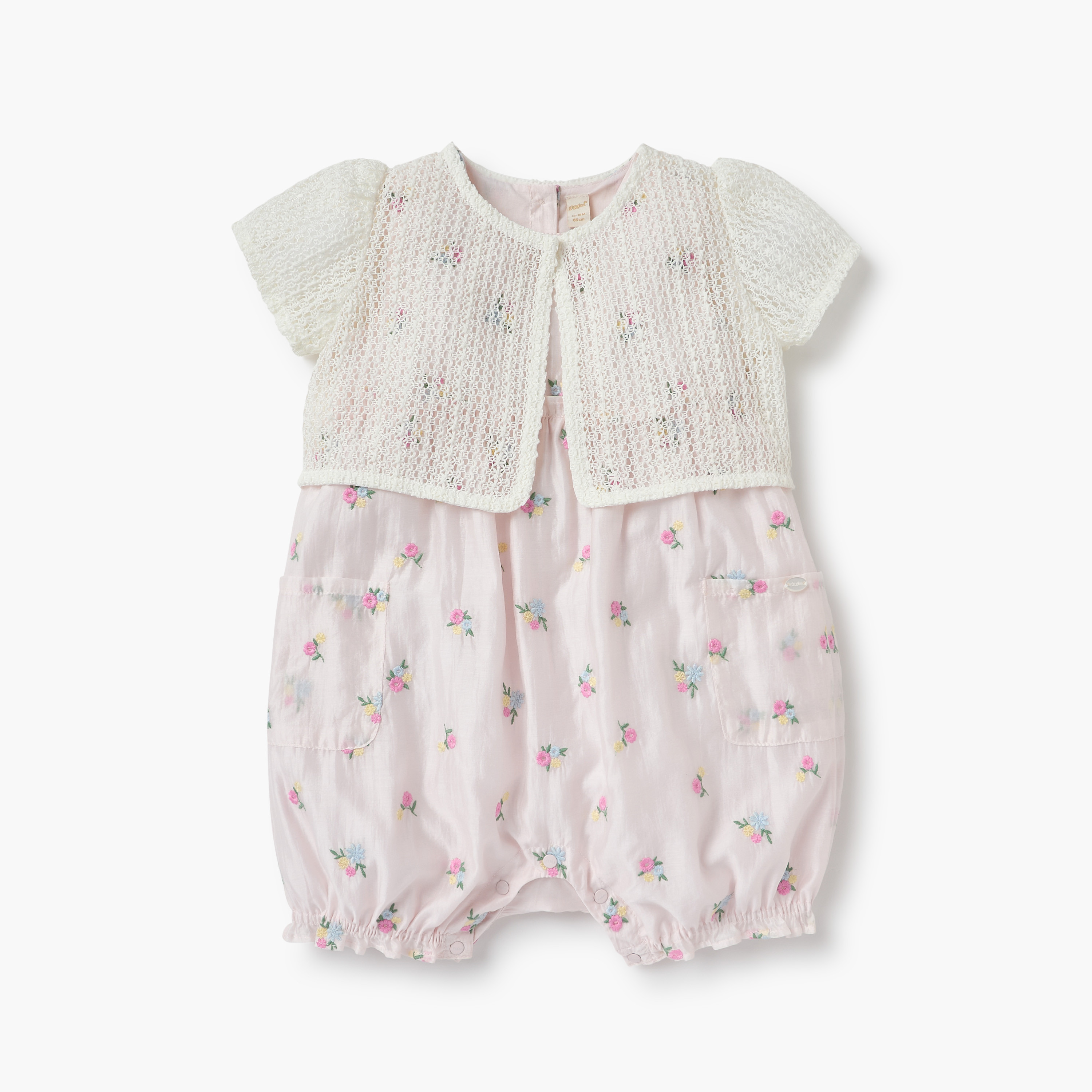 Giggles Floral Embroidered Romper with Knit Overlay-baby-girls-clothing-rompers-image-1