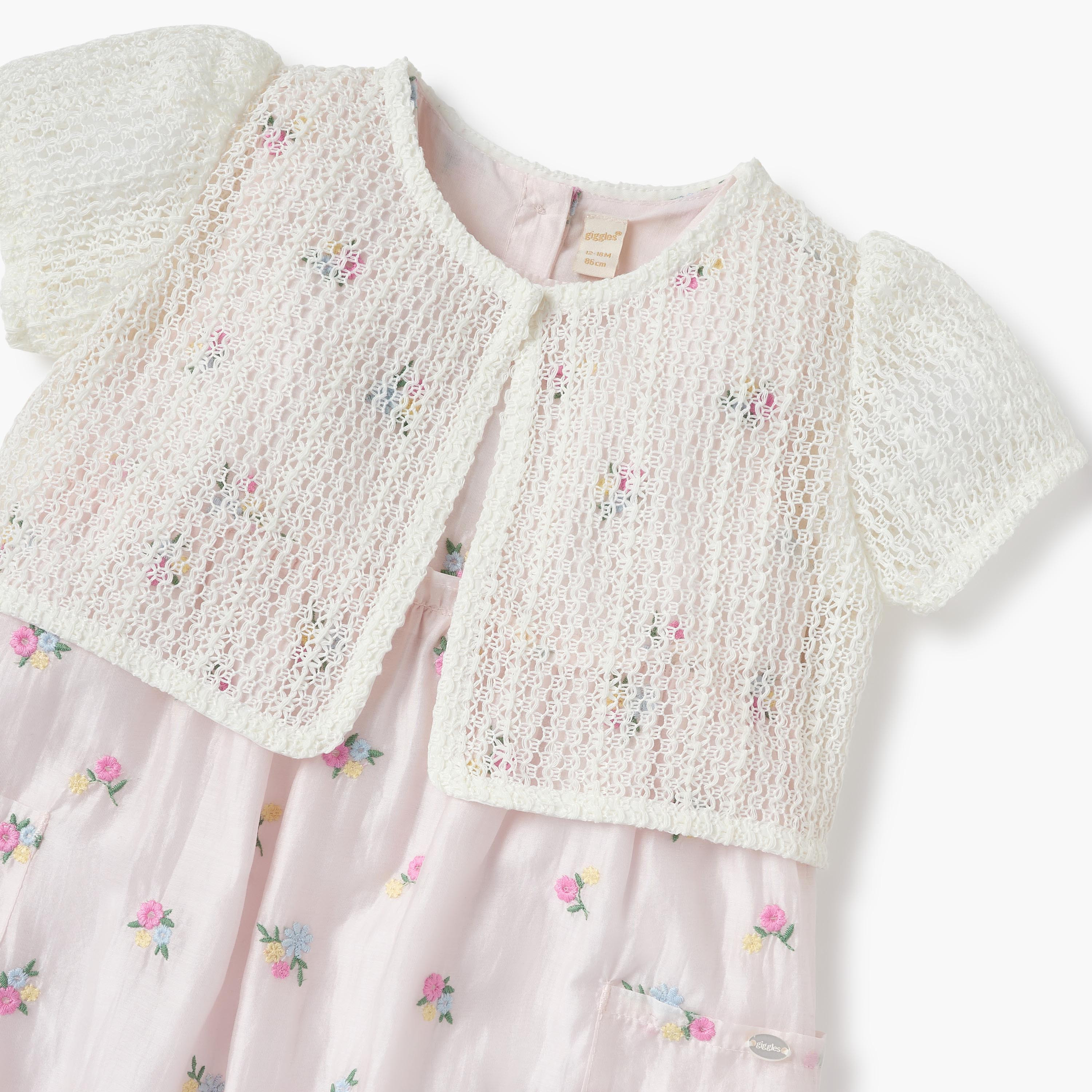 Giggles Floral Embroidered Romper with Knit Overlay-baby-girls-clothing-rompers-image-4