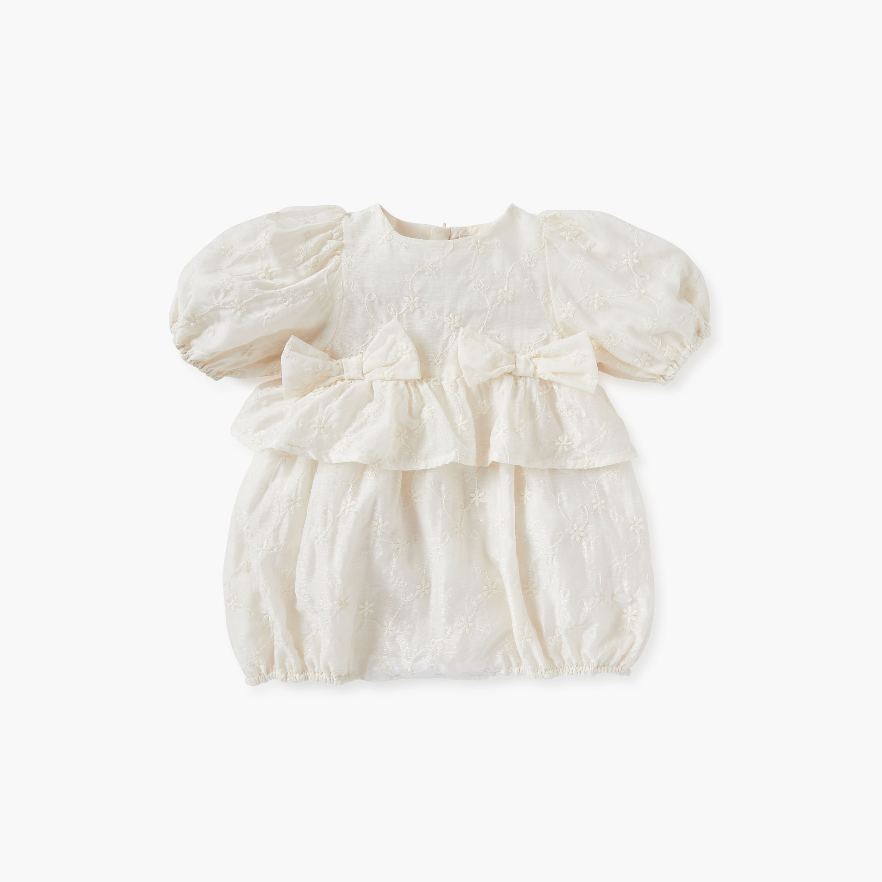 Giggles Floral Embroidered Romper with Bow Applique and Short Sleeves-baby-girls-clothing-rompers-image-1